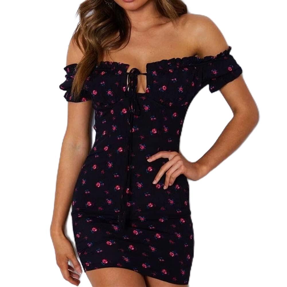 Women's Floral Wrap Dress - Off Shoulder Tie Front Ruffle Mini Dress for Summer | Office & Casual Wear | Printed Pencil Dress for Women | Perfect for Work, Date Night & Special Occasions