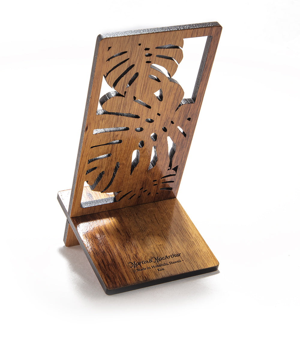 Premium Koa Wood Monstera Pattern Mobile Chair - Stylish and Portable for Home, Office, or Outdoor Use
