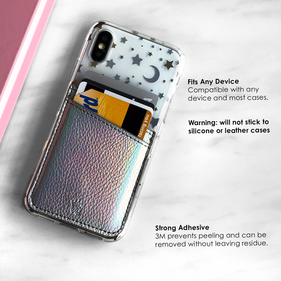 Silver Holographic Phone Wallet - Slim RFID Blocking Card Holder for iPhone & Samsung - Perfect for Travel, Shopping & Everyday Use