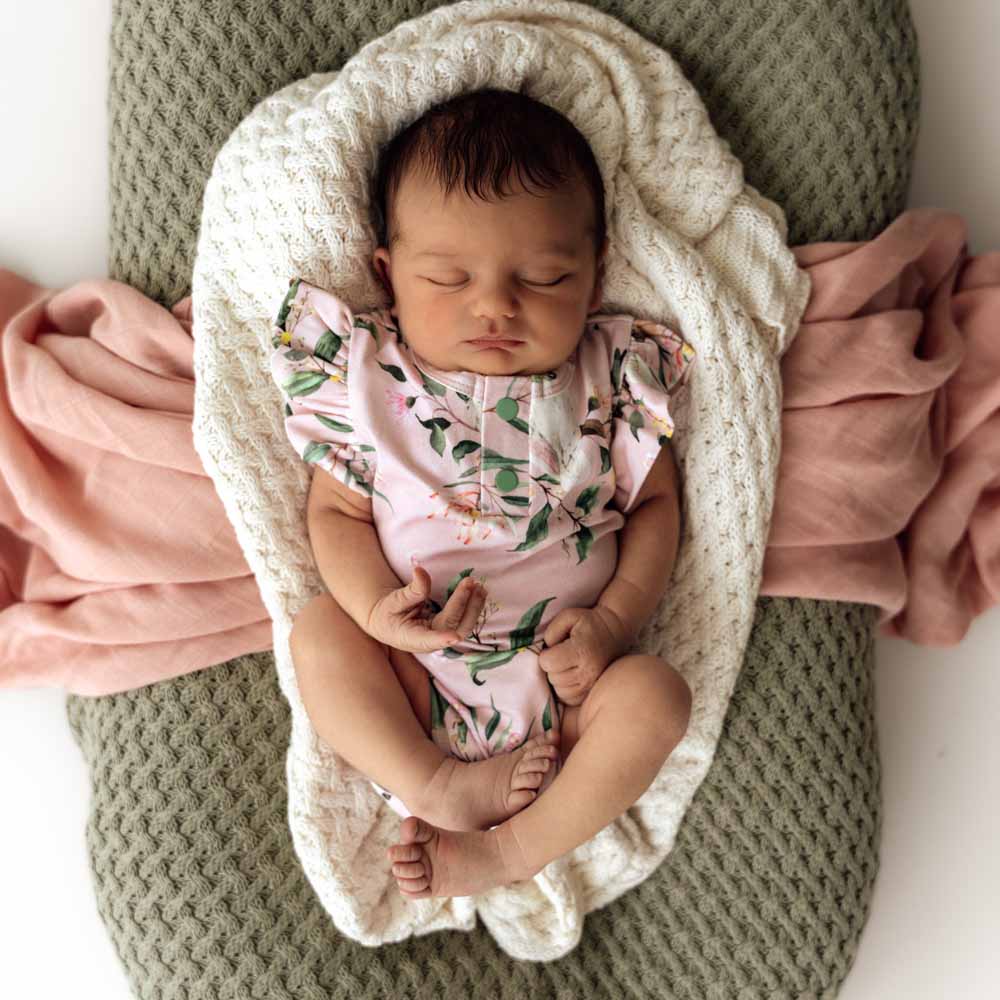Organic Short Sleeve Frill Bodysuit for Babies - Snuggle Hunny Cockatoo Print | Soft Cotton Infant Onesie for Playtime & Photo Shoots