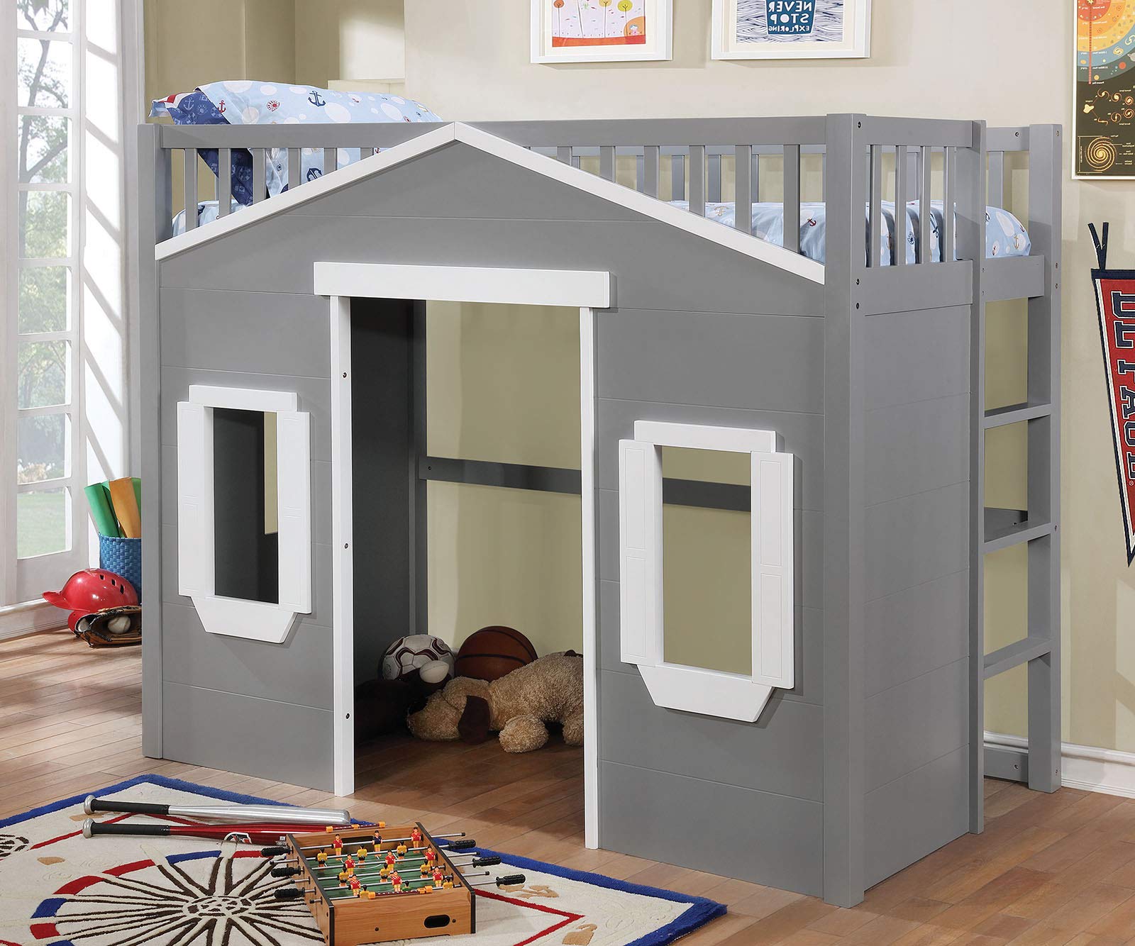 Daileas Contemporary Wood Twin Loft Bed with Ladder - Space-Saving Gray & White Design for Kids & Teens - Perfect for Small Bedrooms, Dorms & Studio Apartments