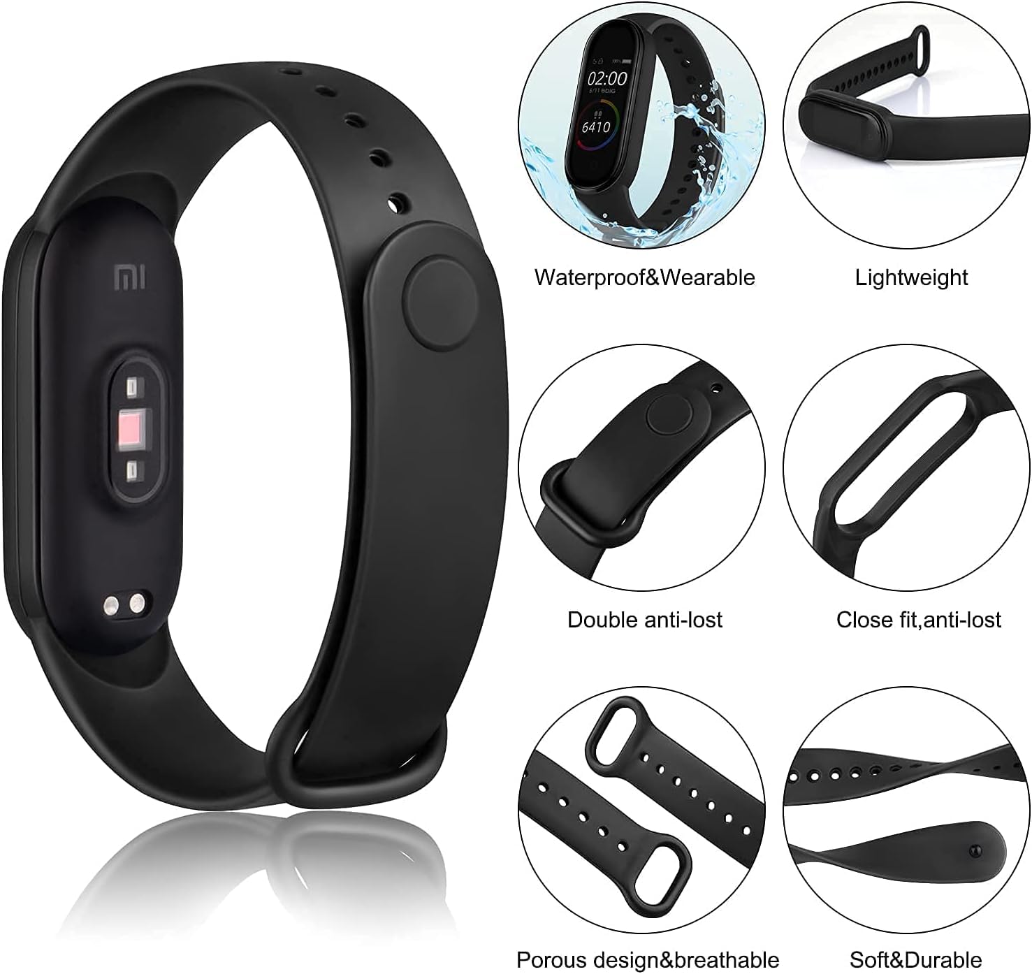 3 Pack Waterproof Replacement Bands for Xiaomi Mi Band 7/6/5 & Amazfit Band 5 - Soft Silicone Sports Wristbands for Men & Women - Perfect for Swimming, Running & Everyday Wear