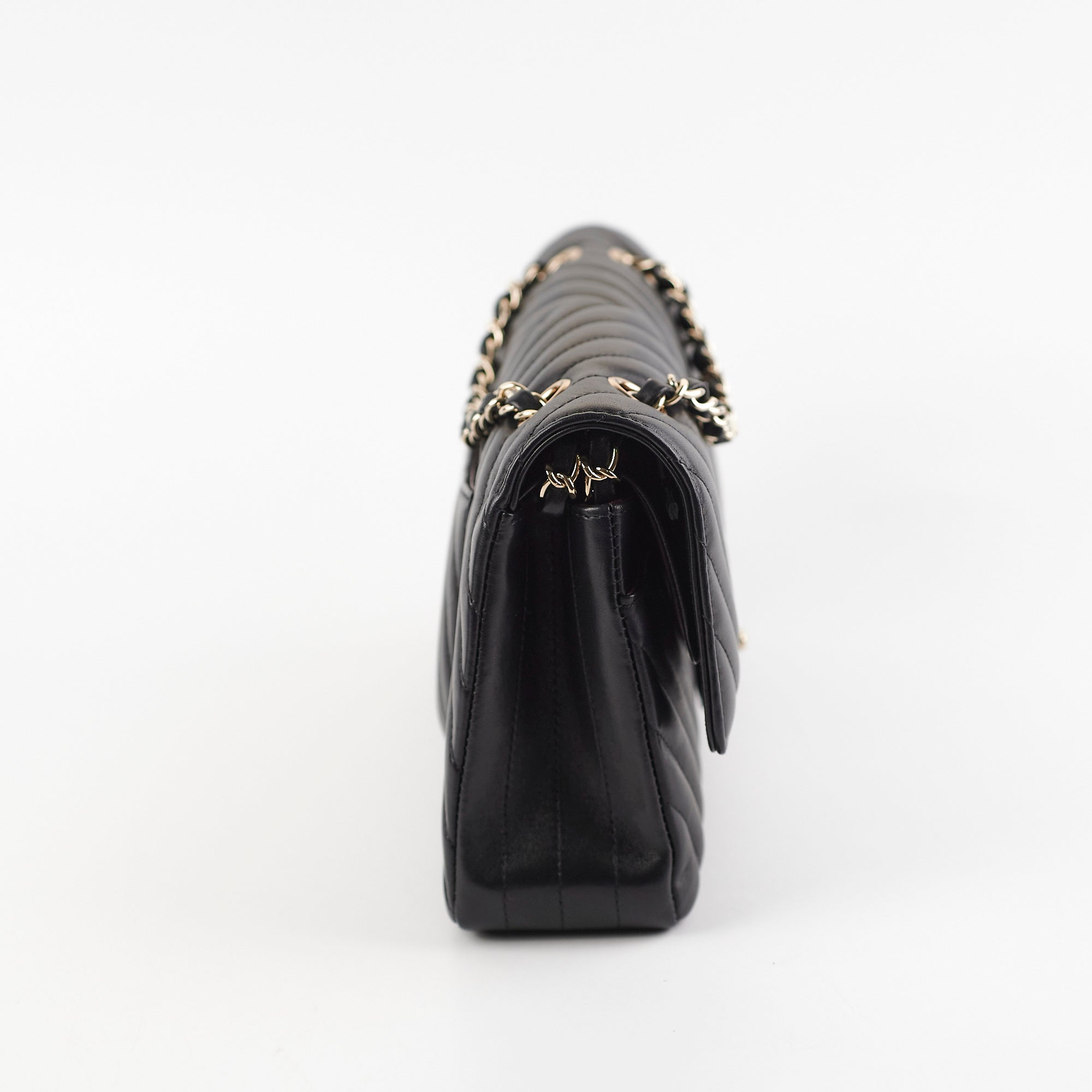 Chanel Medium/Large Chevron Classic Flap Bag in Black | Luxury Designer Handbag for Women | Perfect for Evening Events, Parties & Special Occasions