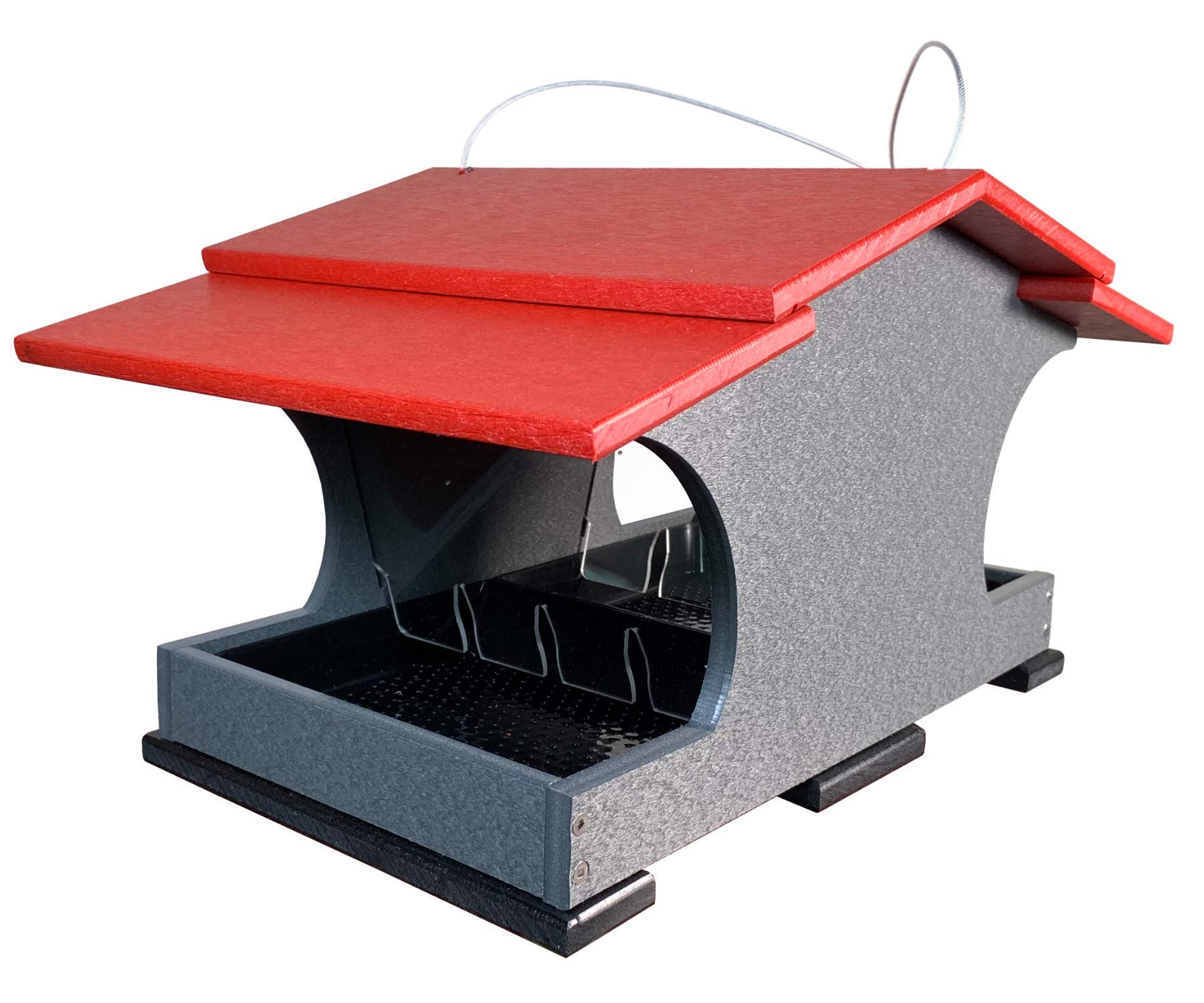 JCs Wildlife Large Poly Hopper Bird Feeder - 2 Gallon Capacity, Cardinal Red/Gray - Attract Cardinals & Songbirds to Your Backyard Garden or Patio