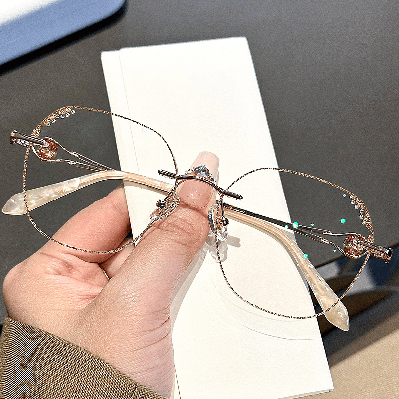 Women's Diamond Rimless Anti Blue Light Reading Glasses for Computer Work & Screen Time Protection | Fashionable Presbyopia Eyewear for Office & Home Use