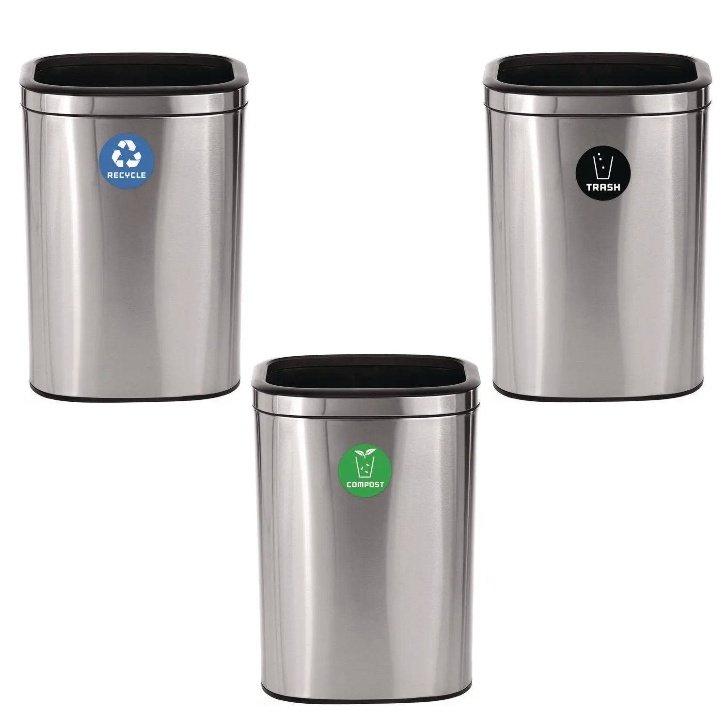 Alpine Industries 10.5 Gallon Stainless Steel Trash Can with Recycle & Compost Bins - Perfect for Kitchen, Office & Eco-Friendly Waste Sorting