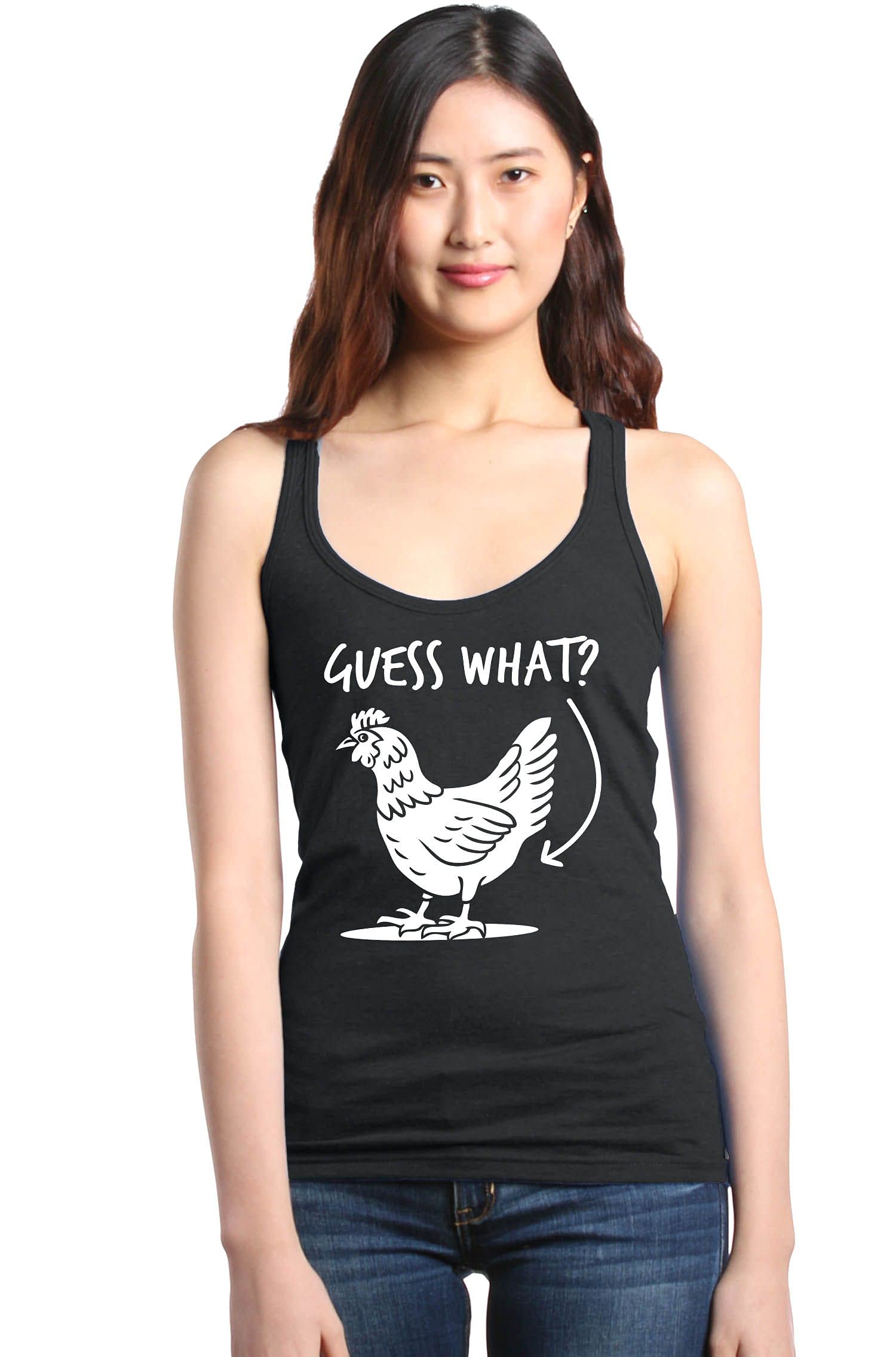 Guess What? Chicken Butt Funny Women's Racerback Tank Top - Slim Fit Workout Shirt for Gym, Yoga & Casual Wear
