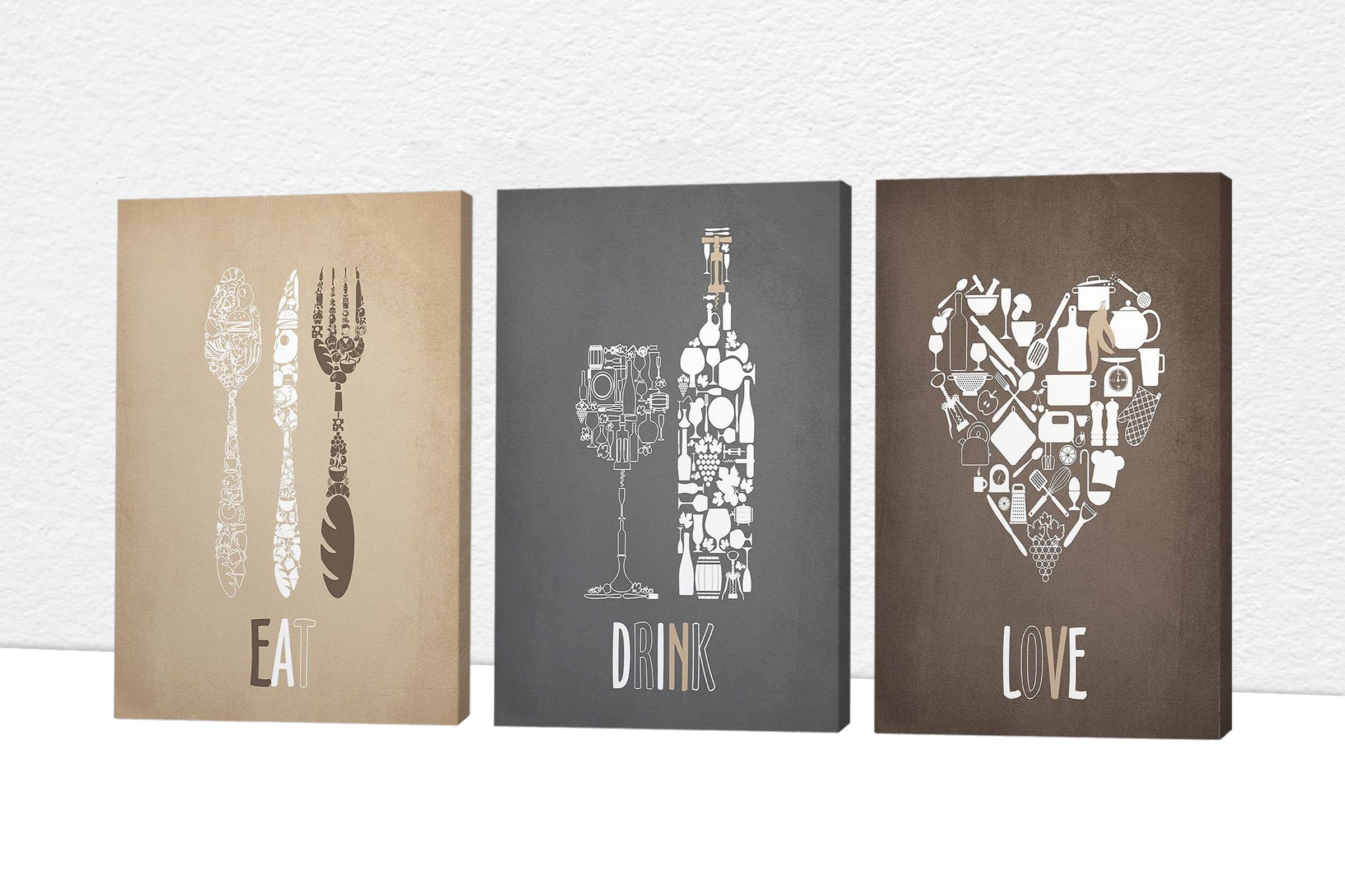 3-Piece Vintage Kitchen Wall Art Set - Knives, Forks & Wine Glasses Canvas Prints (20