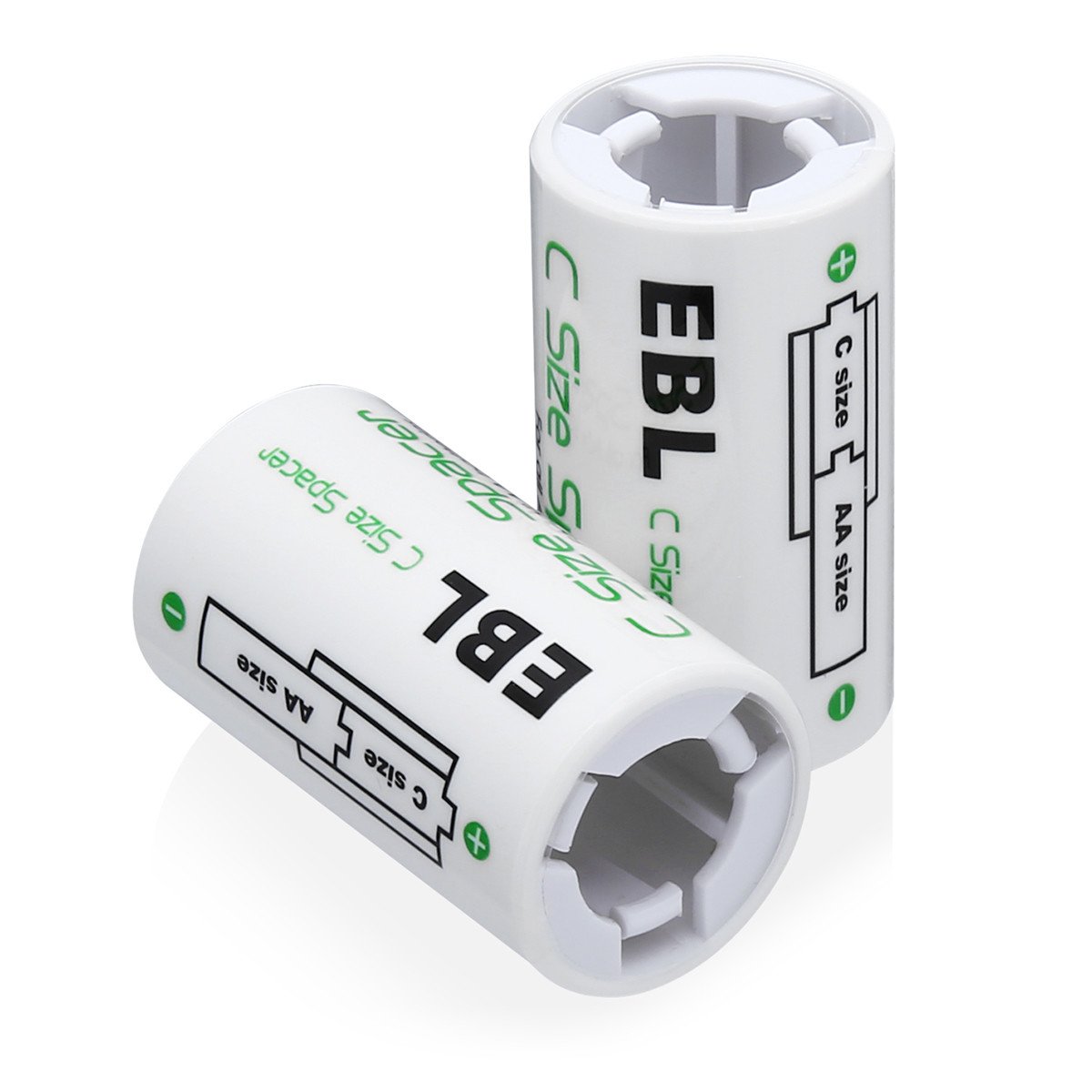 EBL C Size Battery Spacers & Adapters - Converts AA to C Batteries for Flashlights, Toys & Electronics - Durable Plastic Battery Converter (4-Pack)