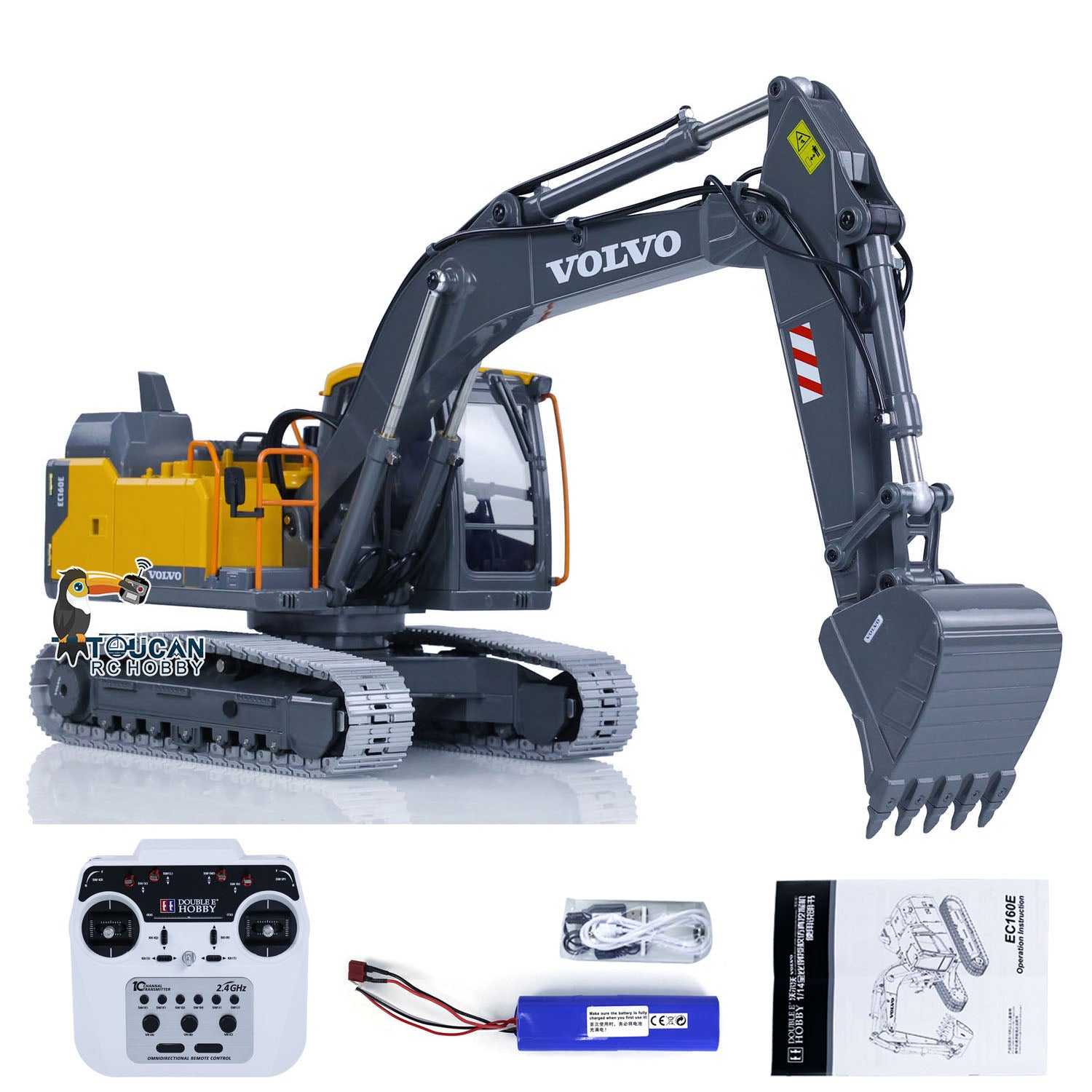 1:14 Scale RC Excavator Toy - Alloy Metal DoubleE E010 EC 160E Remote Control Construction Vehicle | Realistic Engineering Model for Kids & Adults | Outdoor Play, Construction Site Simulation, Birthday Gift for Boys