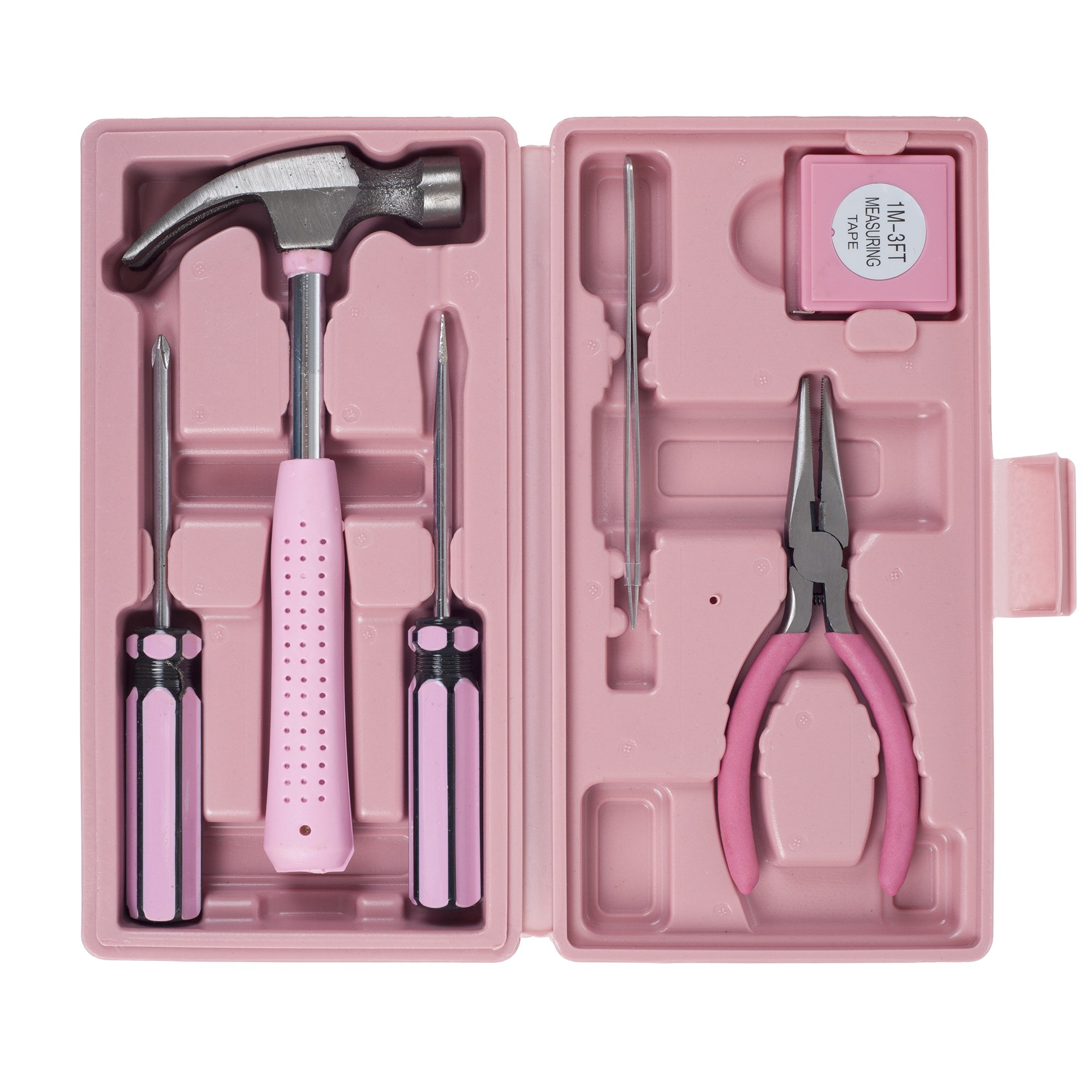 Stalwart 7-Piece Pink Household Hand Tool Set - Hammer, Screwdrivers, Pliers for Home Repair, Office & Car Maintenance | DIY Projects & Emergency Fixes
