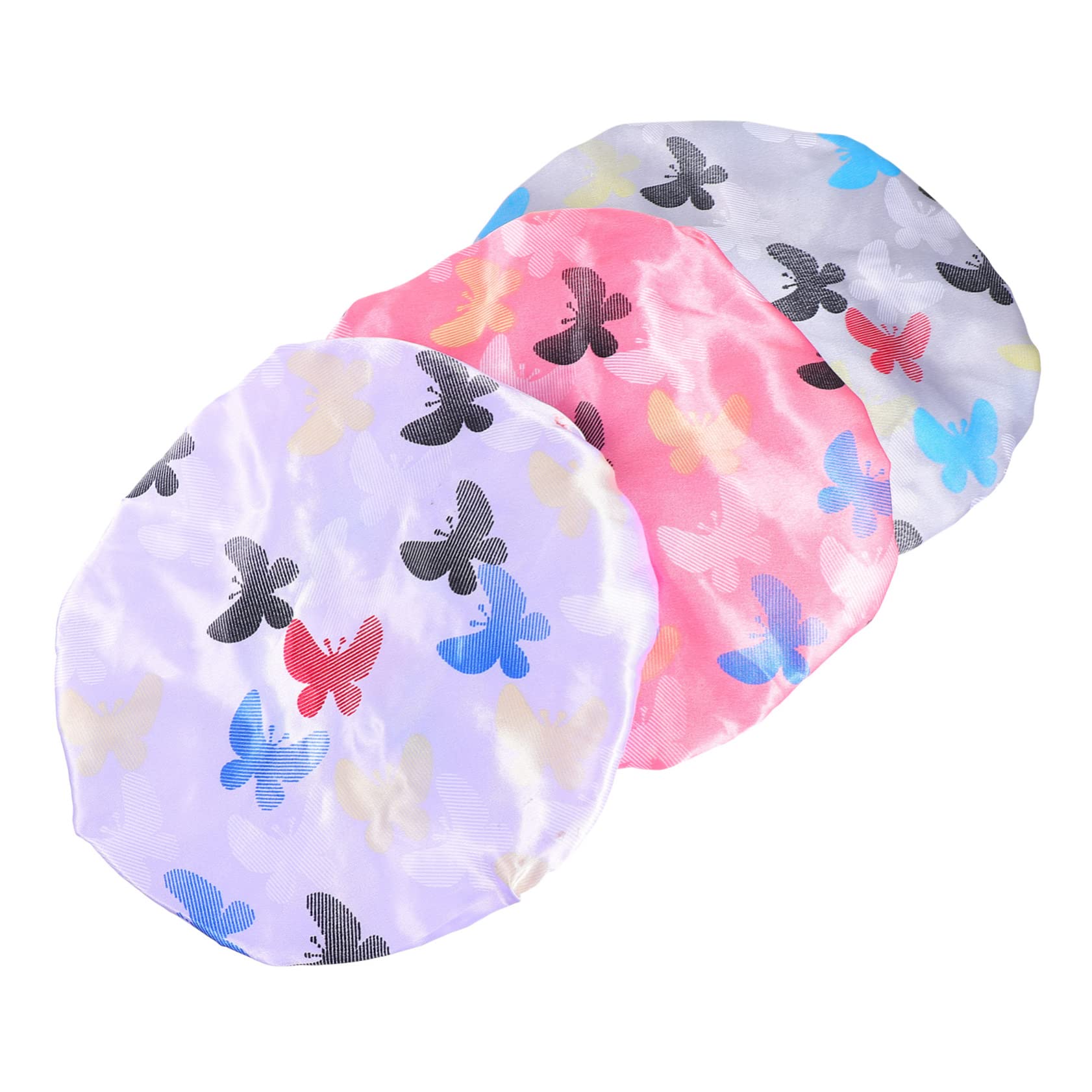 Beavorty 3 Pack Shower Caps for Women - Waterproof Spa Headbands, Bath & Sleeping Hair Caps - Soft Fabric Shower Hats for Girls & Ladies (Great for Travel, Gym, Salon & Home Use)