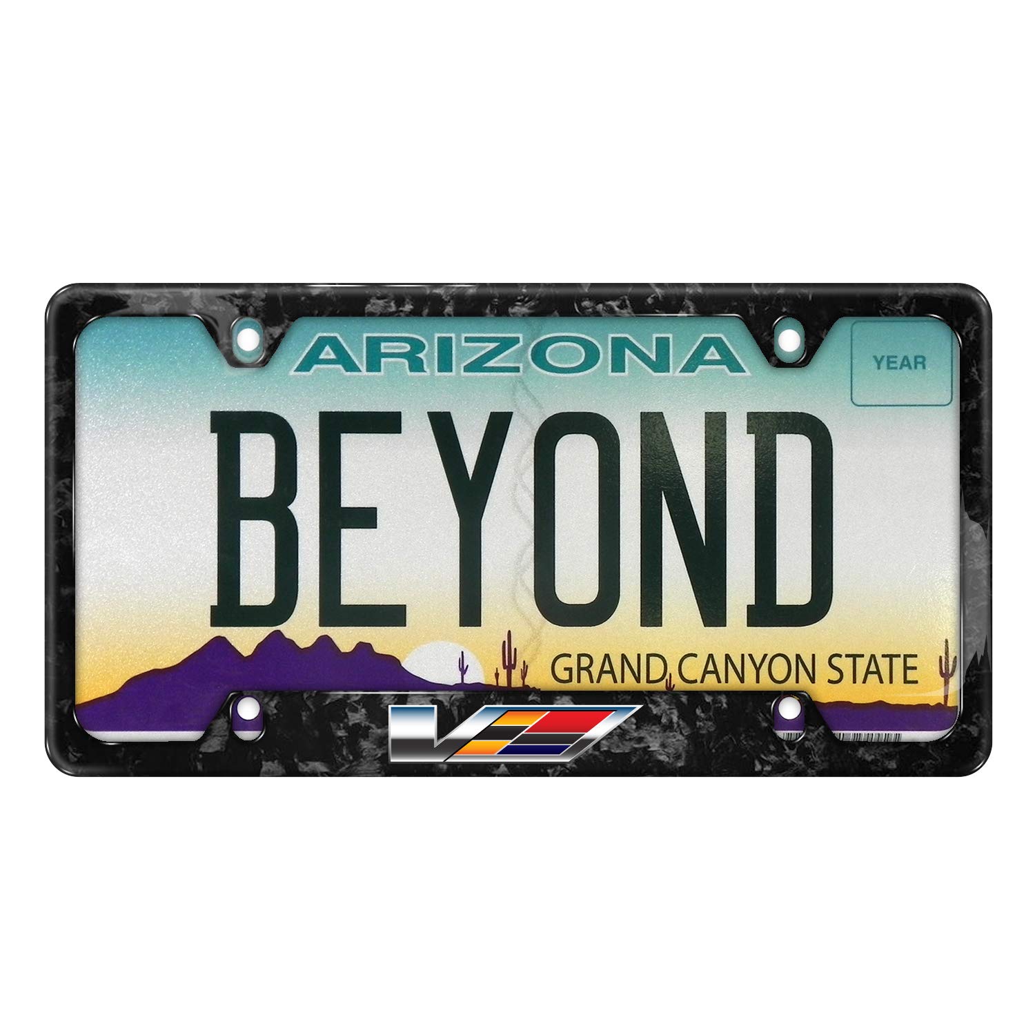Cadillac V Logo Real Black Forged Carbon Fiber License Plate Frame - Durable & Stylish for All 50 States - Perfect for CTS, ATS, Escalade & More