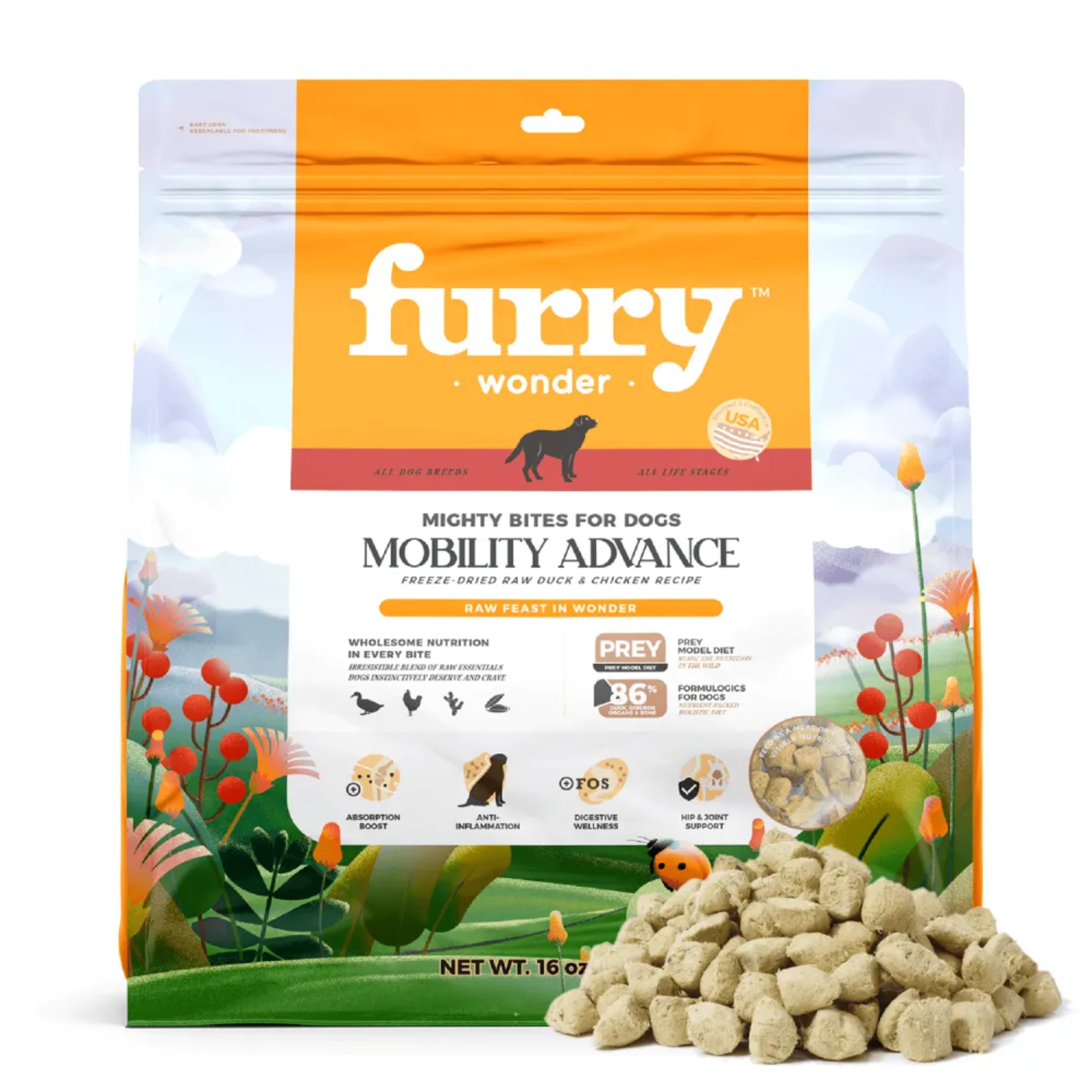 Premium Freeze-Dried Raw Dog Food - Furry Wonder Mobility Advance Recipe for Joint Health (2 Sizes) | Ideal for Active Dogs & Senior Pets with Mobility Support Needs