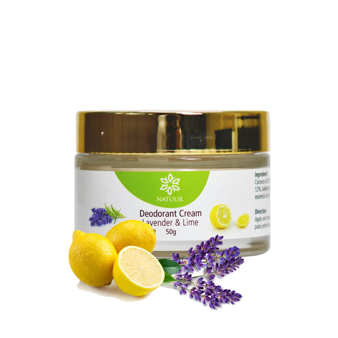 NATUUR - Lavender & Lime Deodorant Cream - 50g | Natural Sweat & Odor Protection | Chemical-Free, Aluminum-Free, Paraben-Free | Vegan & Cruelty-Free | For Sensitive Skin & Daily Use | Perfect for Gym, Work & Outdoor Activities