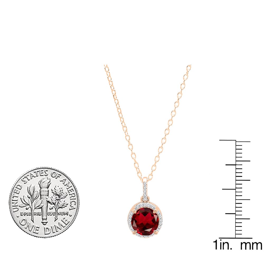 6.5mm Round Gemstone & White Diamond Women's Halo Pendant Necklace - 10K Solid Rose Gold with Chain - Elegant Jewelry Gift for Her - Perfect for Weddings, Anniversaries & Special Occasions