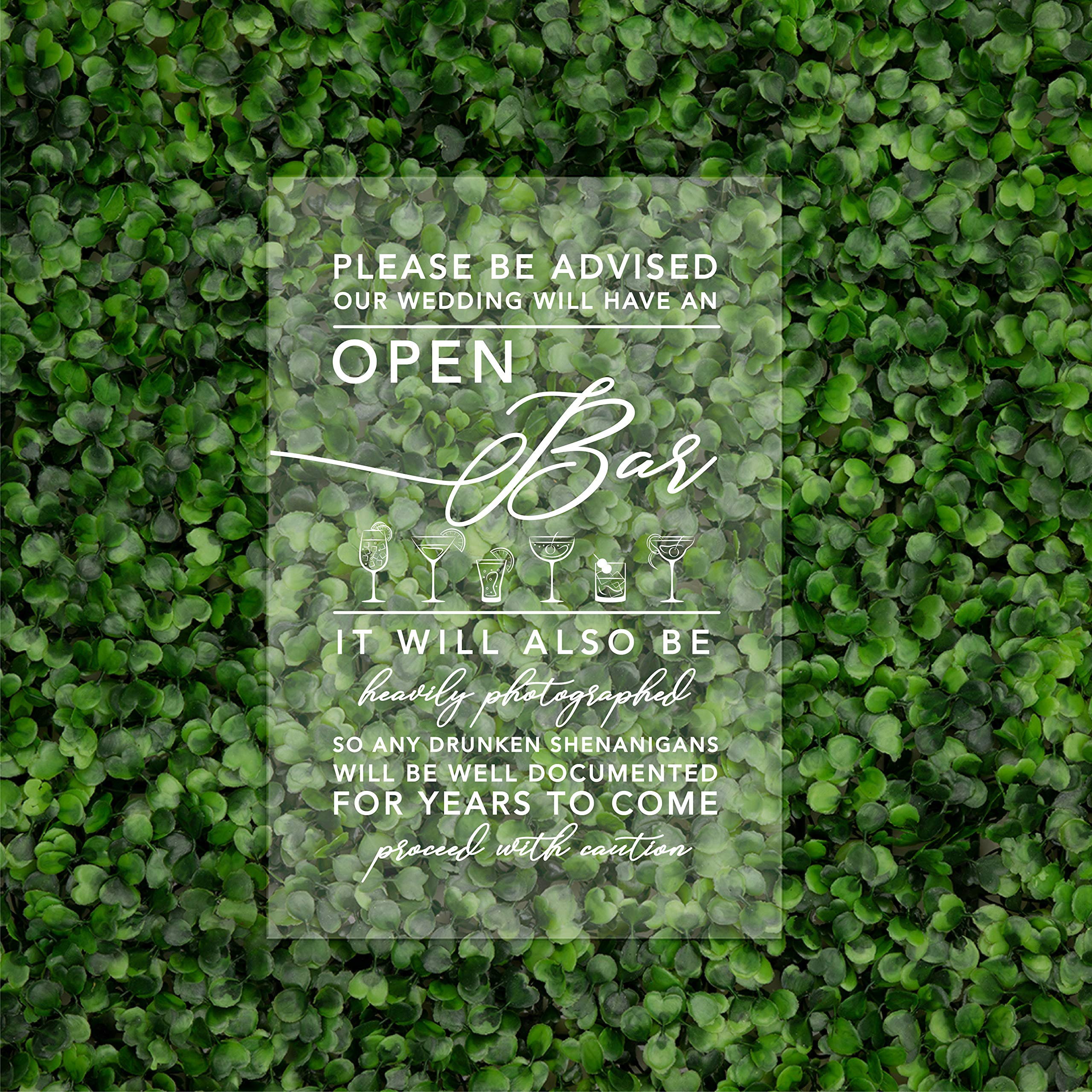 Please Be Advised Open Bar Acrylic Sign - 7.5 x 11 Inch with Stand - Perfect for Weddings, Bridal Showers, Bachelorette Parties, Engagements, Birthdays & Graduations - Great for Home Bars, Bar Carts & Party Backdrops - Ideal for Holiday Celebrations & Special Events