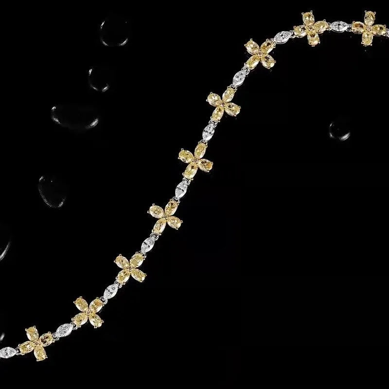 18K Real Gold 7 Carat Natural Yellow Diamond Bracelet for Women, 17cm Chain Link Anniversary Wedding Jewelry Gift - Perfect for Bridal Shower, Engagement Party & Special Occasions