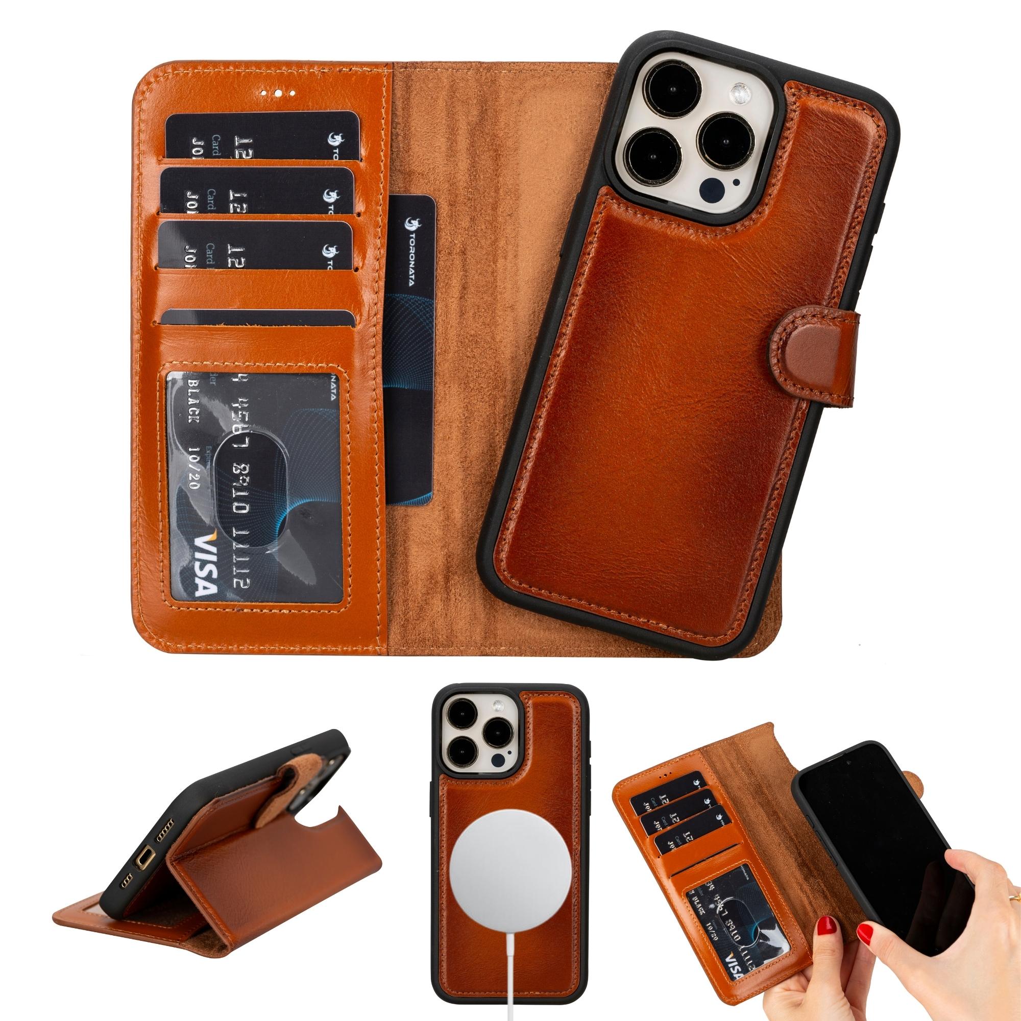 Premium Casper Leather Wallet Case for iPhone 15/15 Pro/15 Pro Max - Slim RFID Blocking Protective Cover with Card Slots | Perfect for Business Travel & Everyday Use