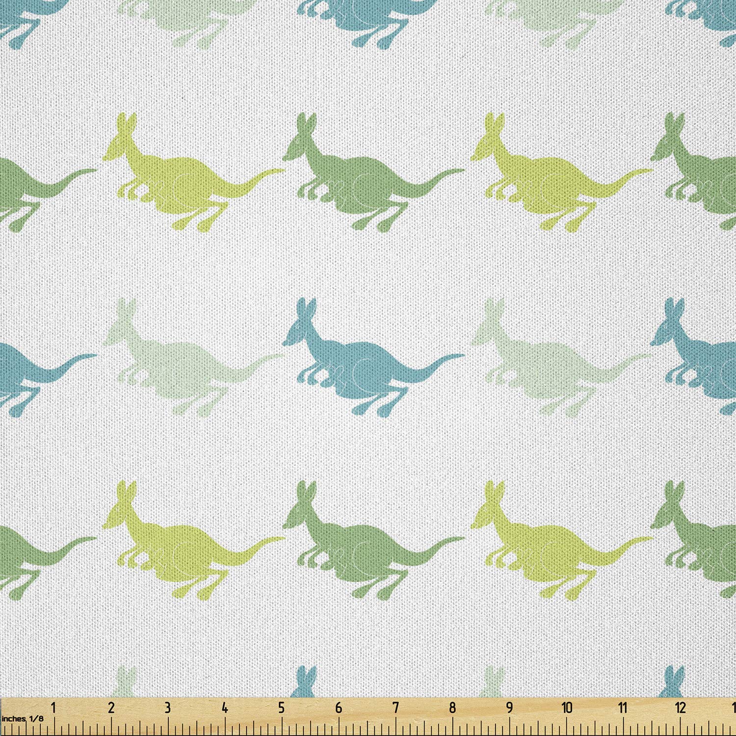 Ambesonne Kangaroo Fabric by The Yard - Funny Cartoon Jumping Animals Pattern on Plain Backdrop, Microfiber Material for DIY Arts & Crafts, Home Decor, Upholstery (White, Sea Blue, Lime Green) - Perfect for Sewing Projects, Quilting, and Creative Wall Hangings