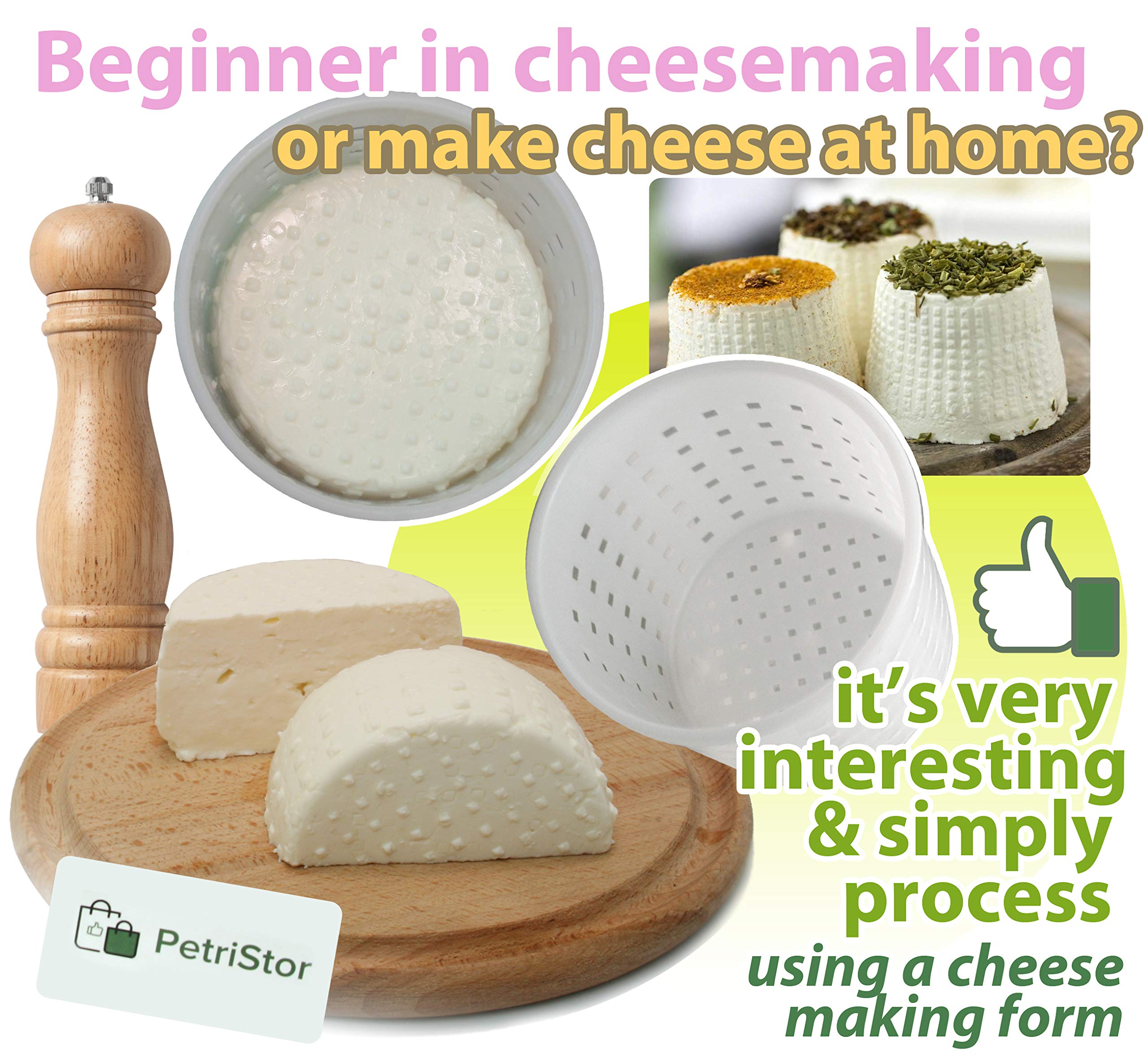 1/3QT Small Cheese Mold for Homemade Cheese Making - Soft Cheese, Cream Cheese & Feta Mold - DIY Cheese Making Supplies Basket - Perfect for Artisan Cheesemaking, Home Kitchens & Gifts