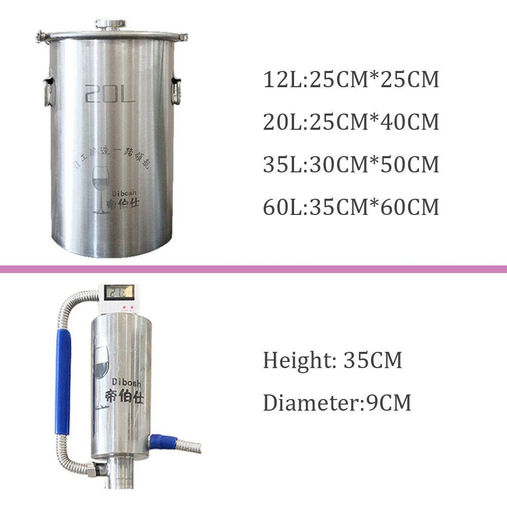 Premium 304 Stainless Steel Alcohol Still Alembic Distiller Kit - 5.2 Gallon/20L Capacity for Whisky, Brandy & Essential Oil Distilling | Home Brewing, Moonshine Making & DIY Liquor Crafting