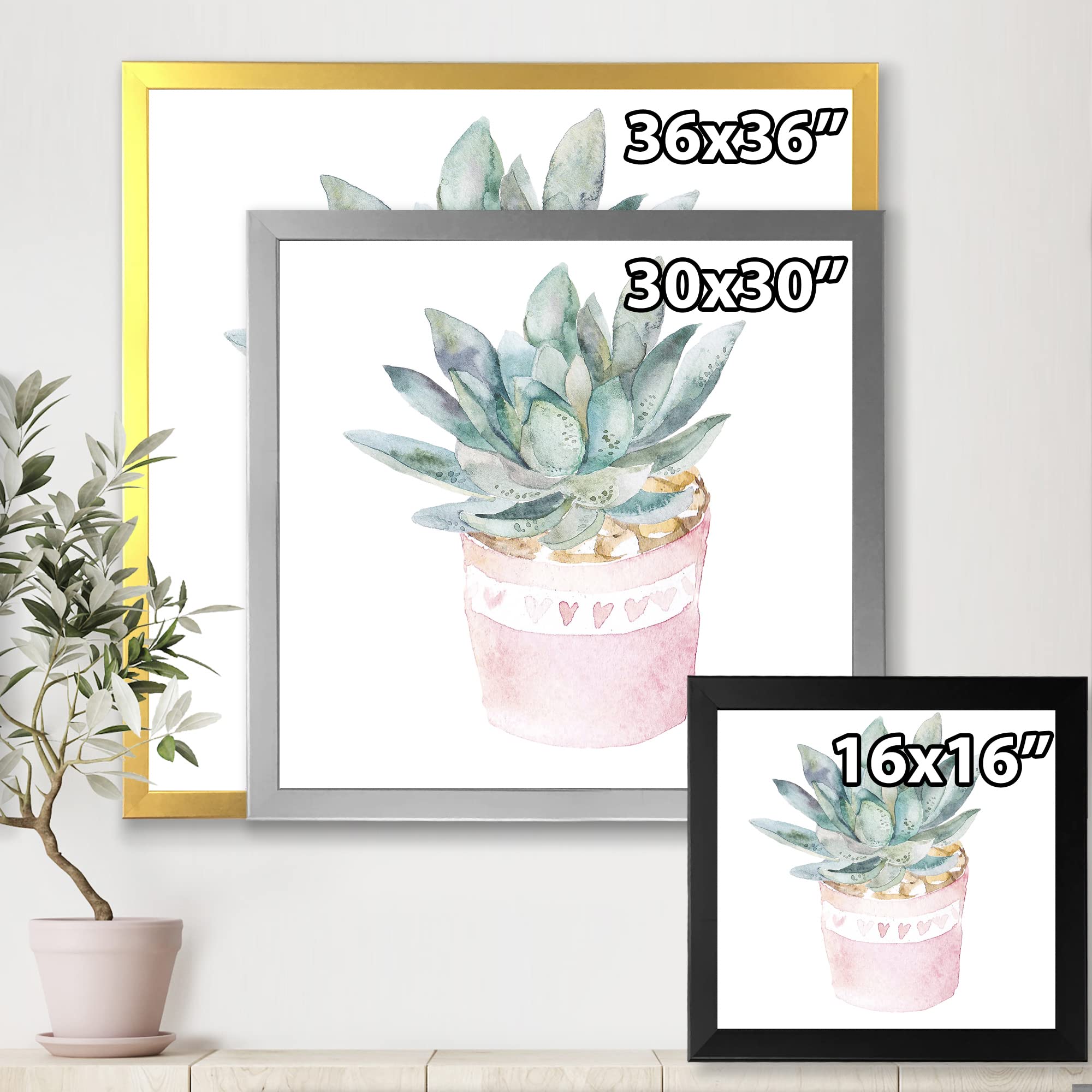 DesignQ Cactus and Succulent House Plants II Farmhouse Framed Wall Art - Botanical Decor for Living Room, Bedroom & Office - Perfect for Home, Apartment & Workspace Decor