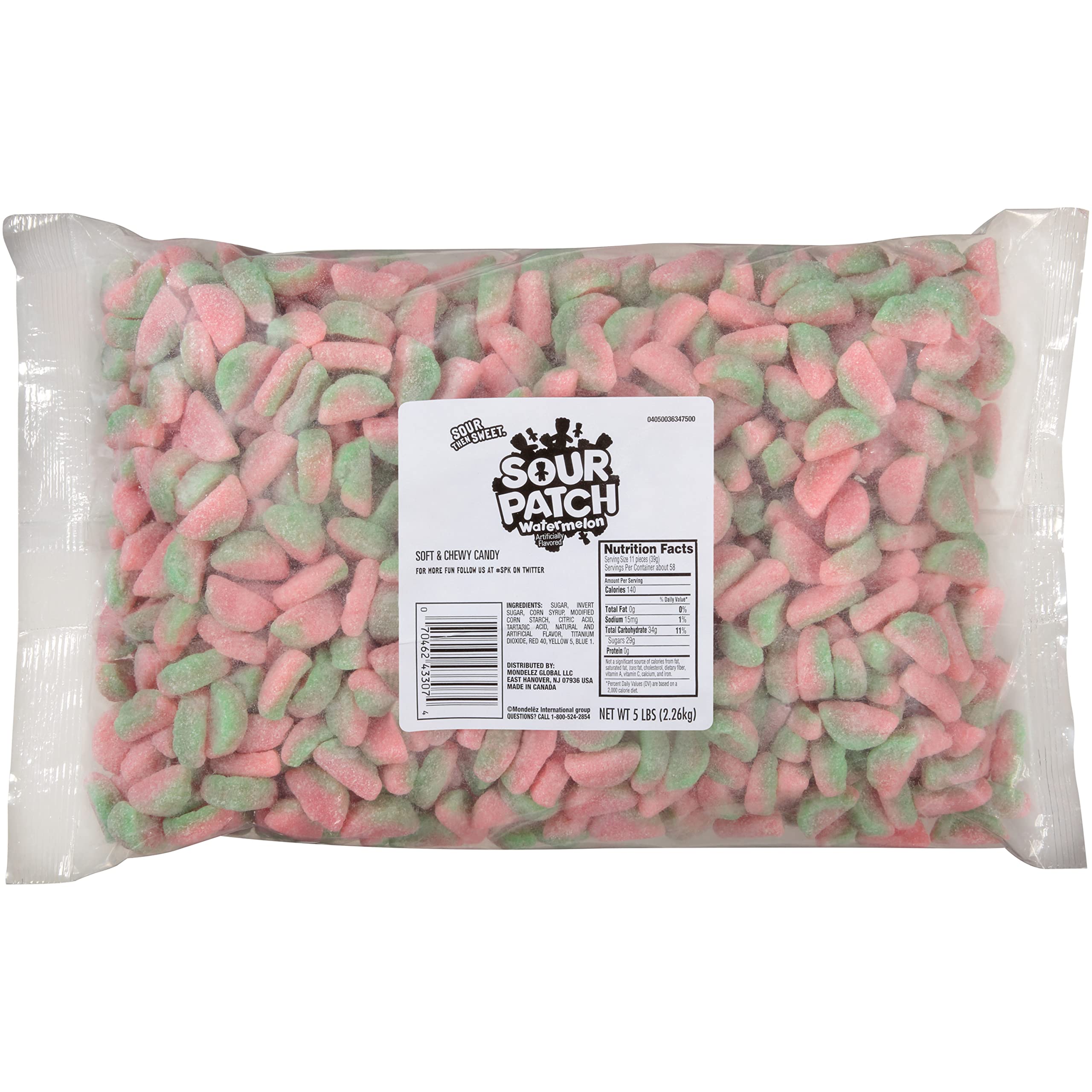 Sour Patch Kids Watermelon Soft & Chewy Candy - 5 lb Bulk Pack for Parties, Halloween, Movie Nights & Snacking