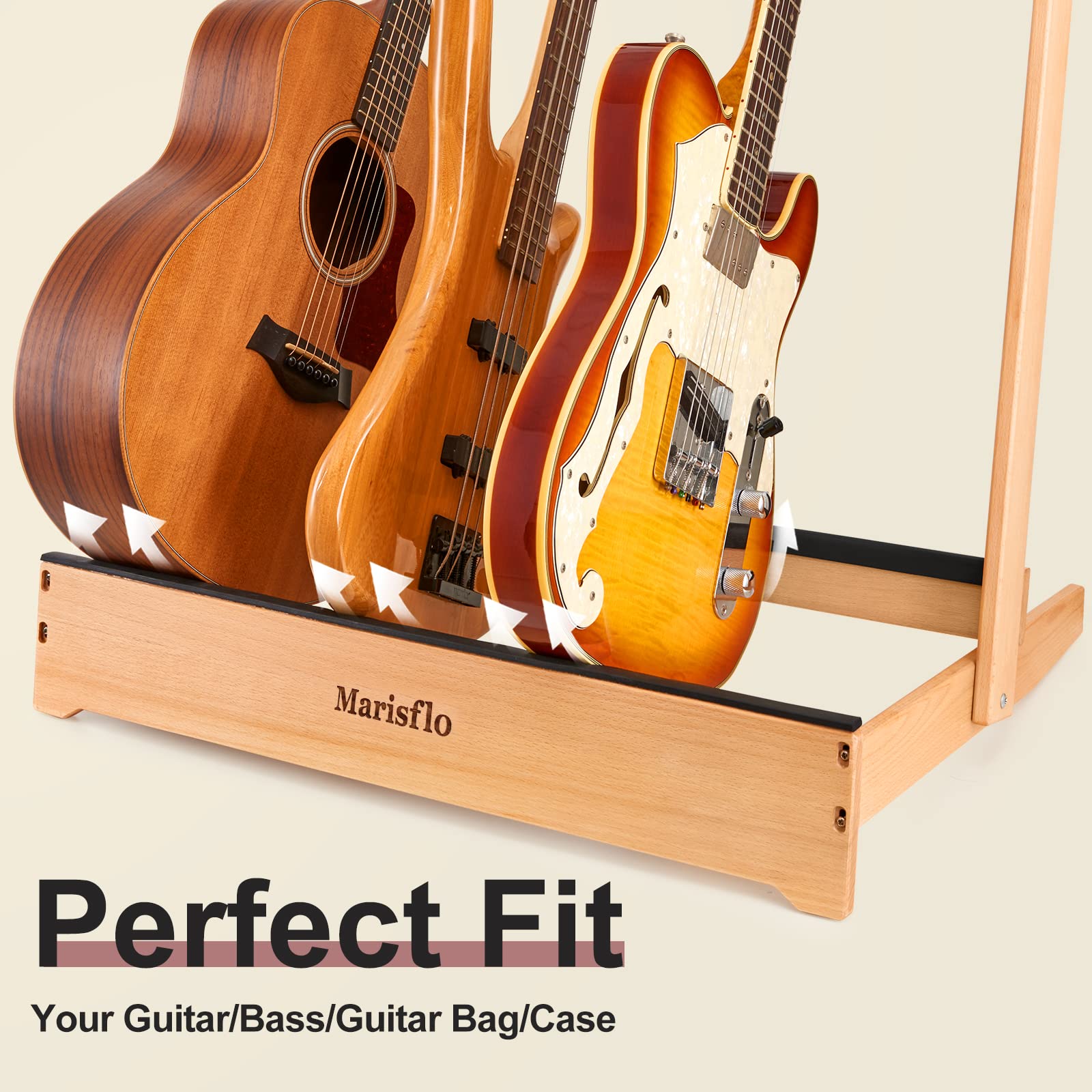 Premium Solid Wood Guitar Stand - Foldable & Adjustable for Guitar, Bass, Bag & Case Storage | Space-Saving Home & Studio Music Accessory