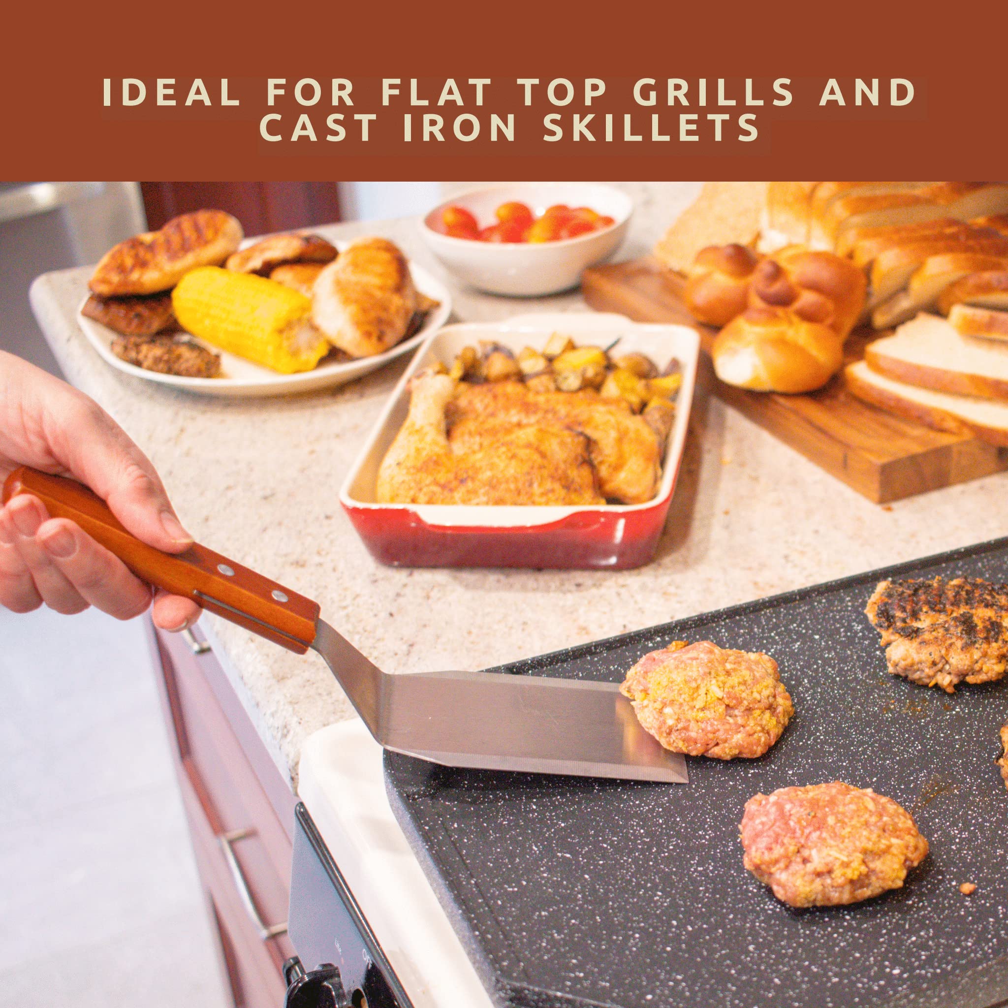Bellemain Heavy Duty Stainless Steel Spatula with Beveled Edges & Hardwood Handle - Large Metal Turner for Cast Iron Skillet, Flat Top Grill, Griddle - Perfect for Flipping Burgers, Pancakes, Eggs & More - Commercial & Home Kitchen Use