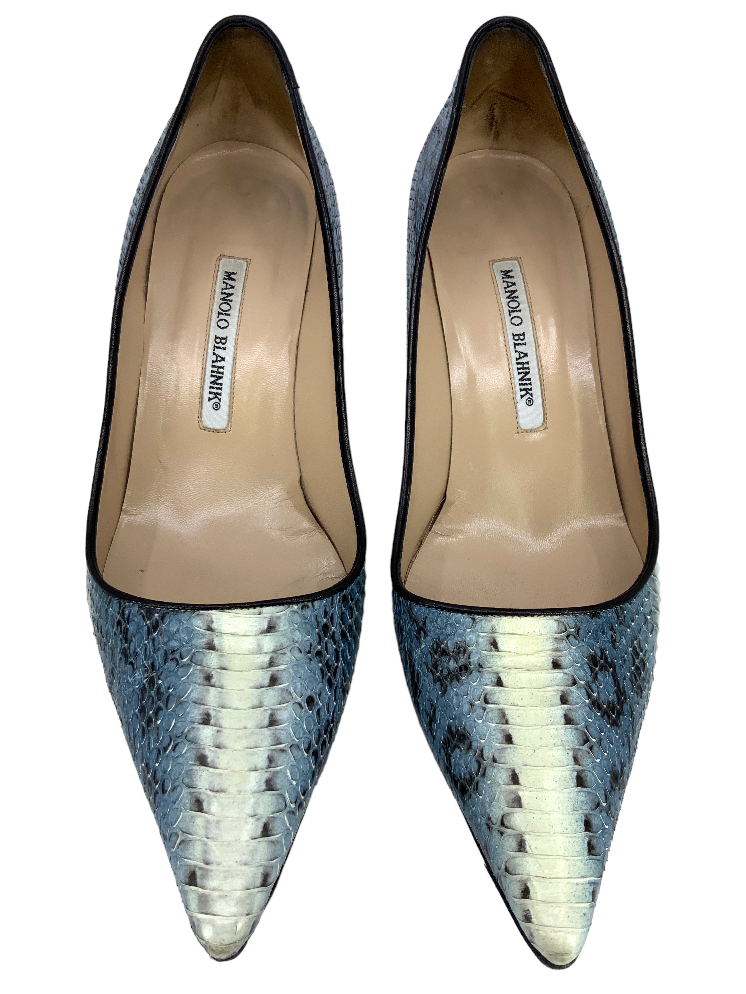 Manolo Blahnik Newcio Snakeskin Heels Women's Size 9.5 Luxury Designer Pumps for Weddings, Parties & Special Occasions