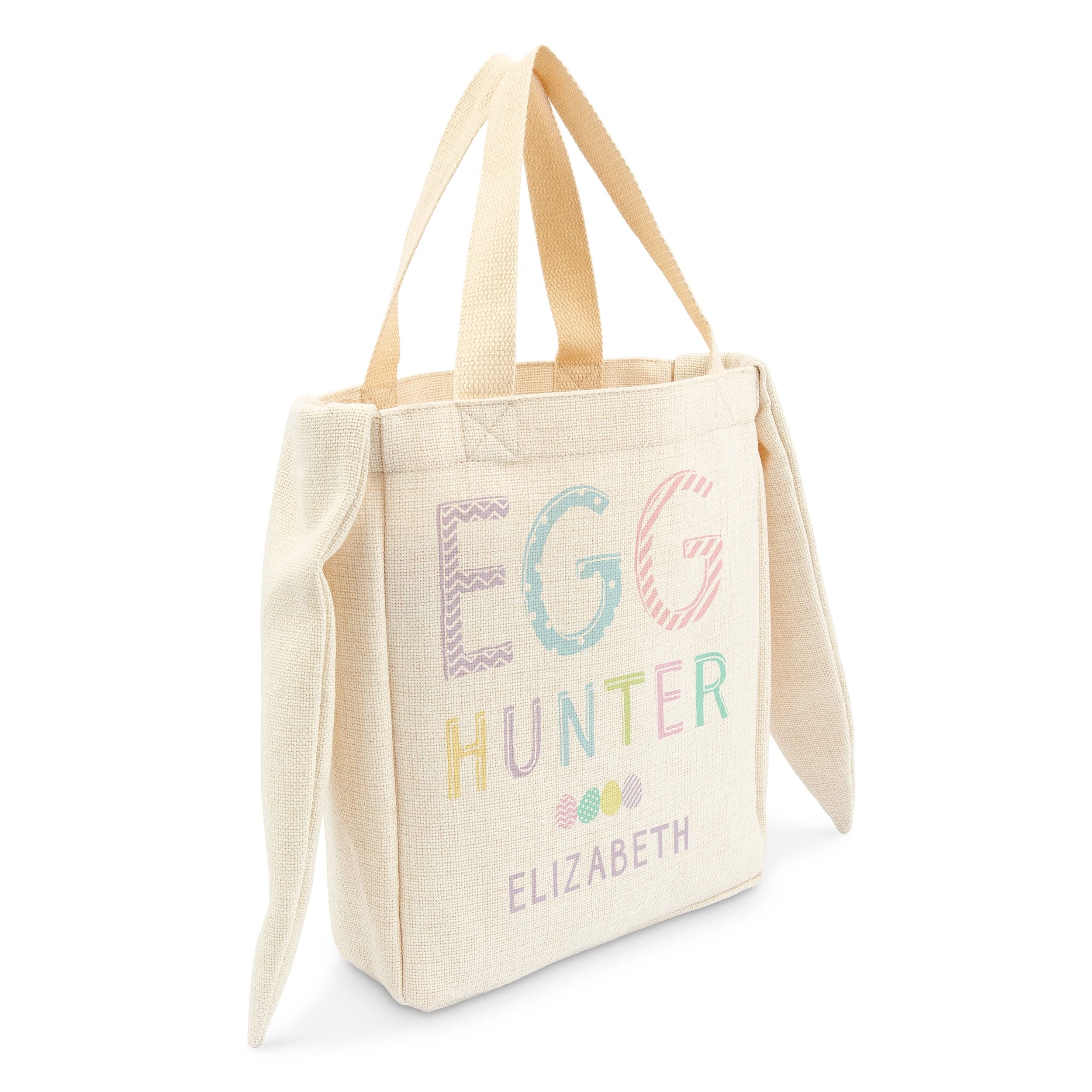 Customizable Easter Bunny Ears Canvas Tote Bag for Egg Hunting - Personalized Fabric Basket for Easter Celebrations, Spring Festivals & Kids' Easter Party Favors