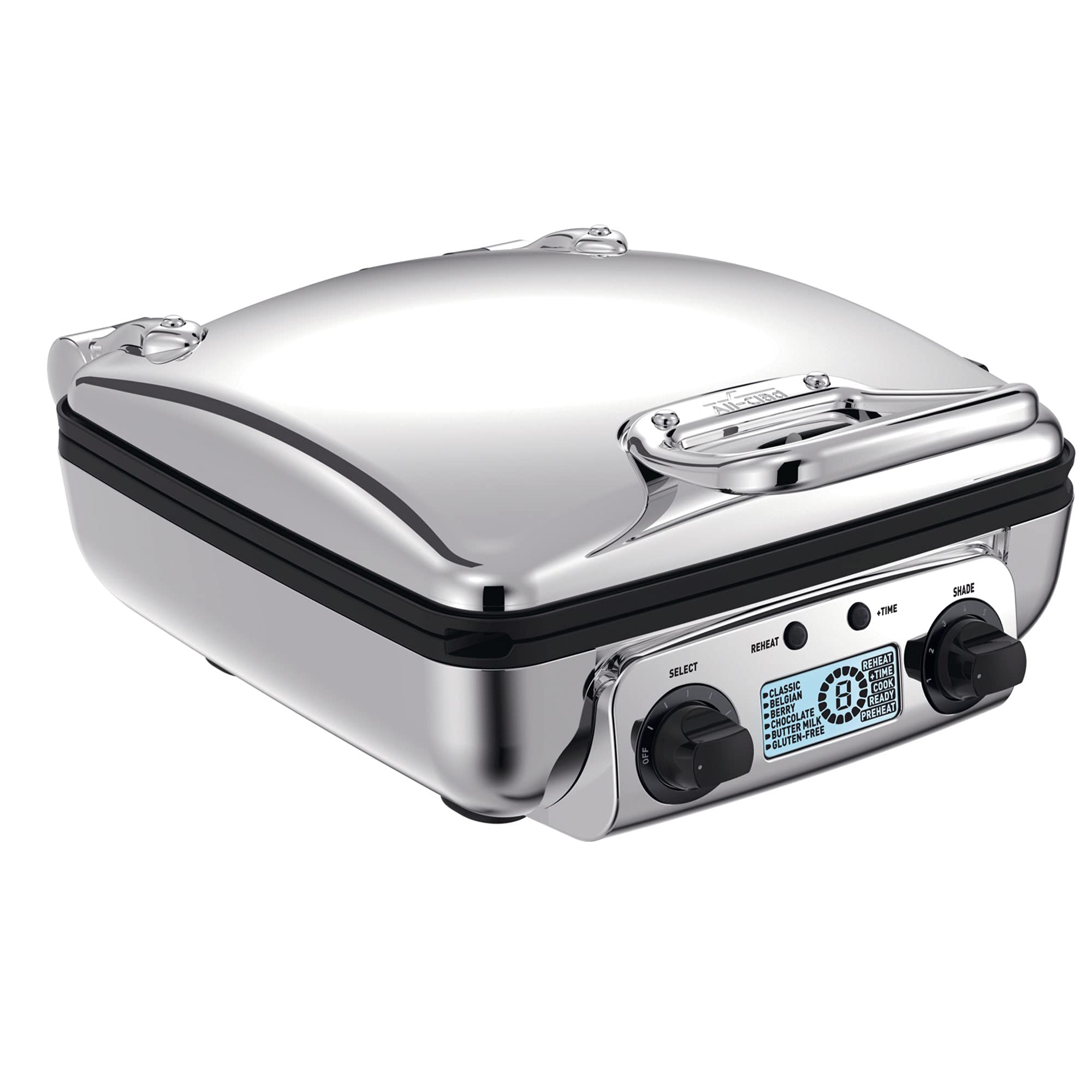 All-Clad 4-Slice Stainless Steel Waffle Maker with Digital Display & 7 Browning Levels - Square Belgian Waffle Iron with Removable Non-Stick Plates & Audible Alert - Dishwasher Safe for Easy Cleaning - Perfect for Family Breakfasts, Brunch Parties & Holiday Gatherings