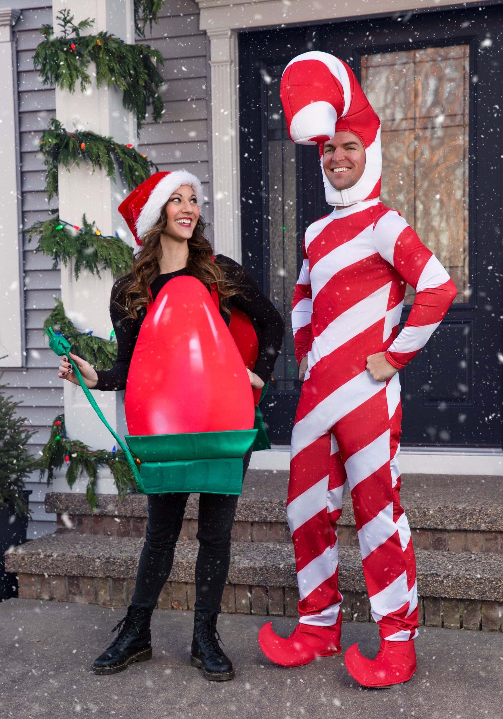 Sexy Adult Red Candy Cane Christmas Costume - Stretch Knit Jumpsuit with Stuffed Hood & Zipper Closure - Fun Holiday Party Outfit for Women - Perfect for Xmas Parties, Office Celebrations & Festive Gatherings
