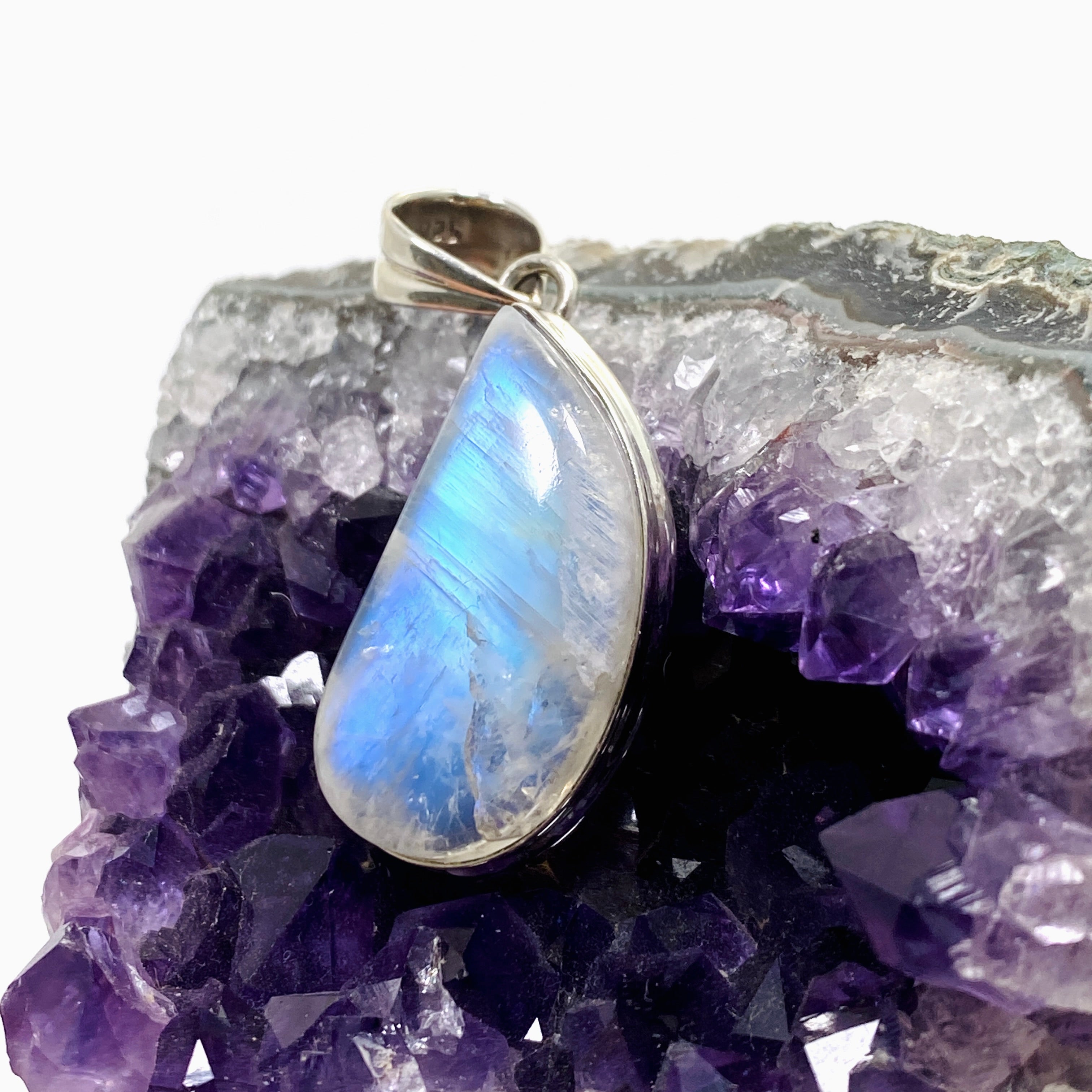 Natural Moonstone Freeform Cabochon Pendant Necklace - Handmade Silver Jewelry for Women - Perfect for Boho Style, Meditation & Spiritual Healing