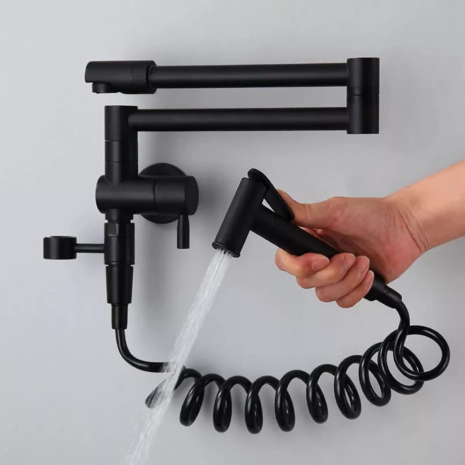 Stainless Steel Kitchen Sink Faucet - Foldable Brass Mixer Tap with Rotating Sprayer for Wall Mounted Installation (Cold Water) - Perfect for Kitchen, Bidet, Mop Sink & Utility Room Use