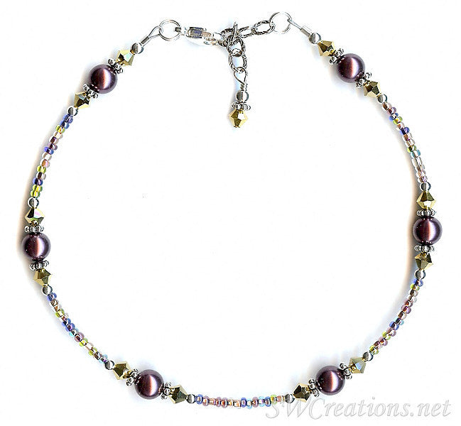 Elegant Gold Burgundy Pearl Crystal Silver Anklet for Women - Perfect for Beach Parties, Weddings & Summer Fashion Accessories