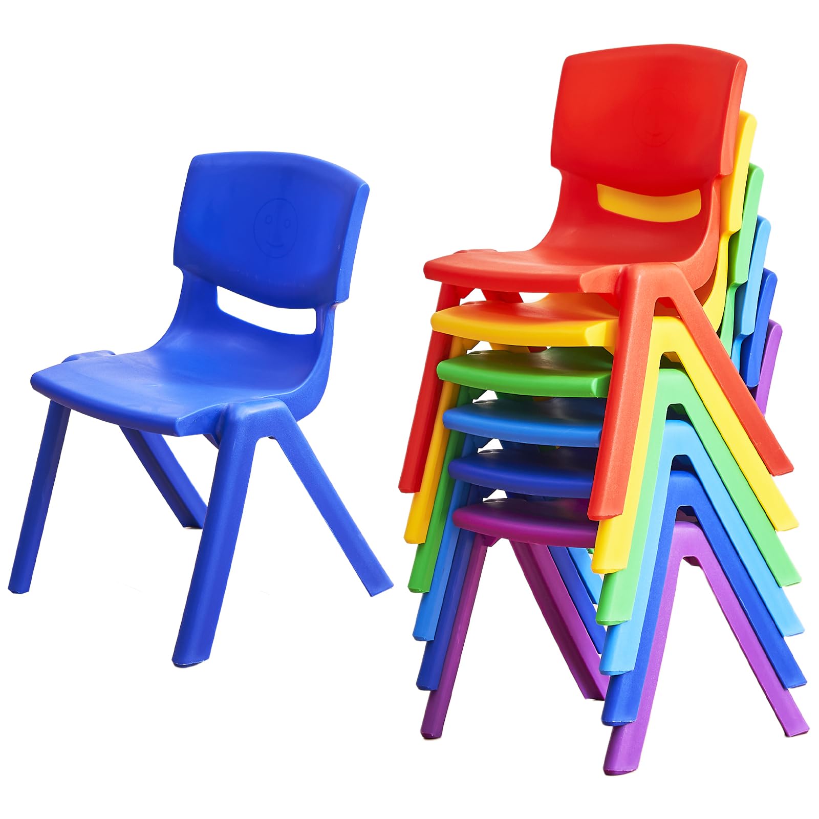 6Pcs Stackable Plastic Kids Chairs - Colorful Toddler Chairs with 12