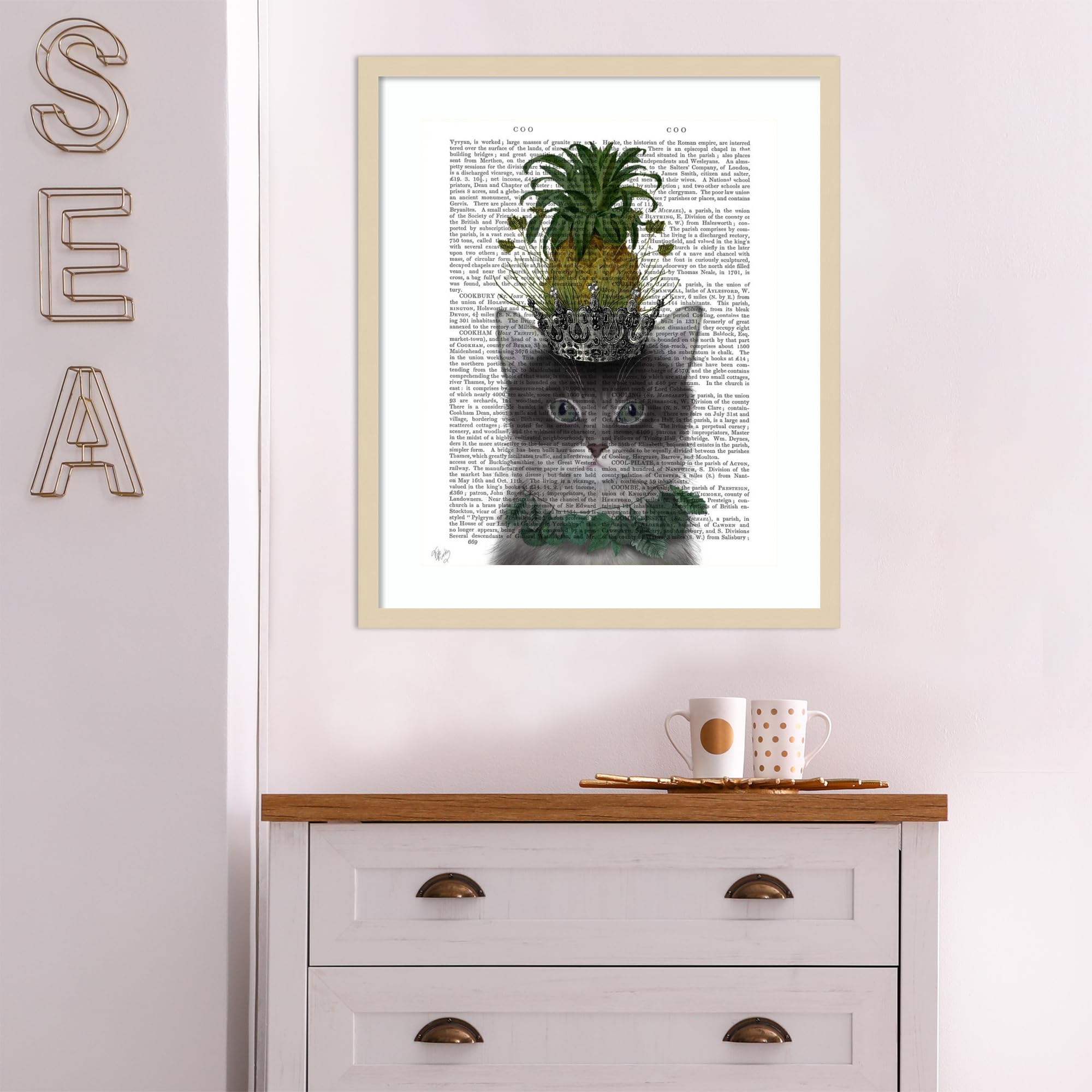 Amanti Art Framed Wall Decor - 25x21 Cat Pineapple Puss Print by Fab Funky | Whimsical Animal Wall Art for Living Room, Bedroom, Office | Unique Home Decor Gift Idea | Perfect for Coastal, Boho or Eclectic Interior Design Styles