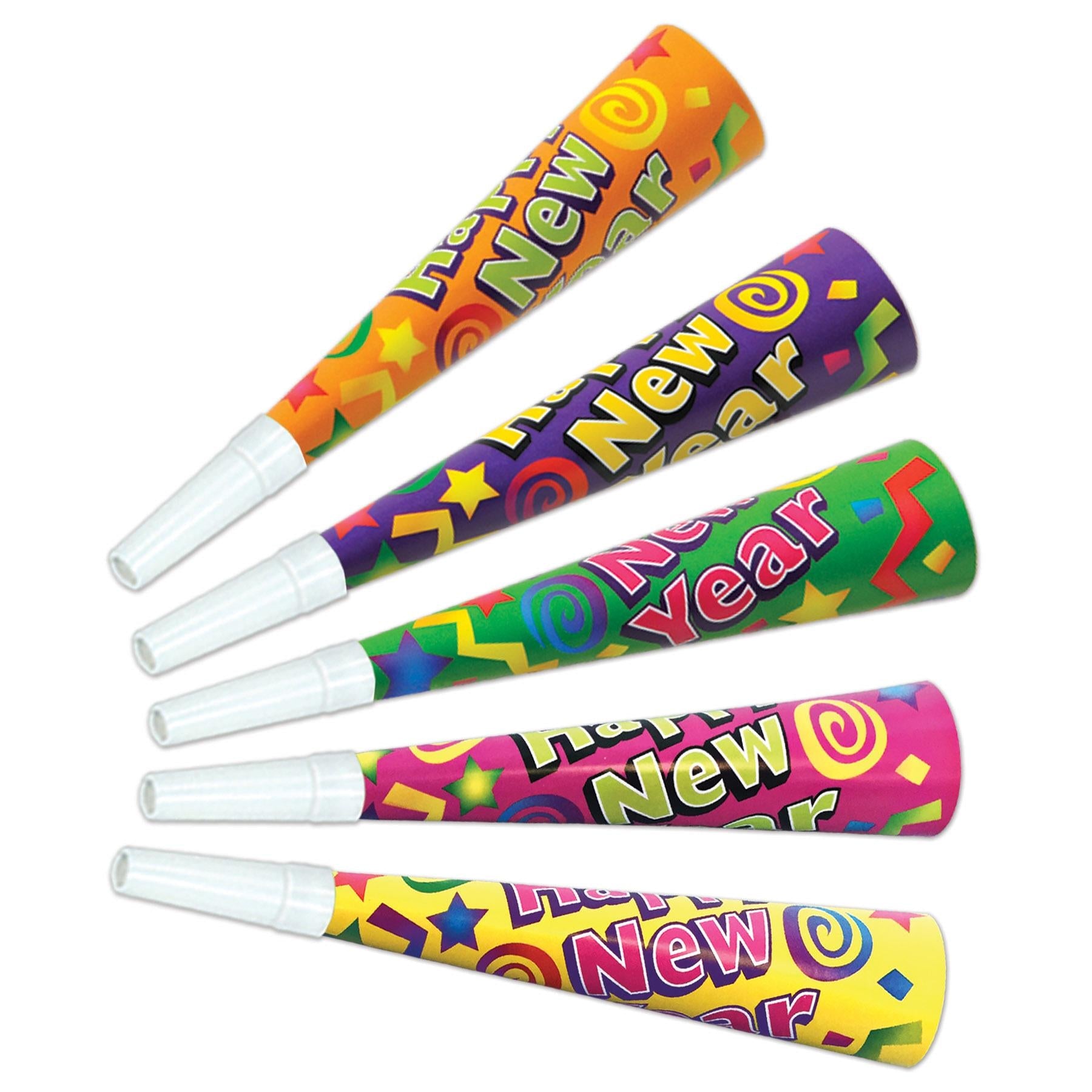 100 Pack Beistle Color Brite New Years Party Horns - Vibrant Noise Makers for NYE Celebrations, Birthday Parties & Festive Events