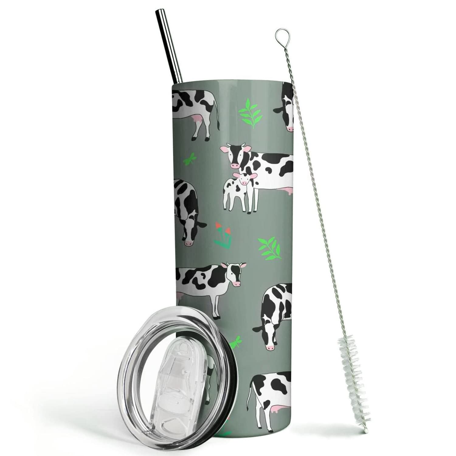 **20oz Insulated Cow Print Tumbler with Lid & Straw - Cute Cow Coffee Cup Travel Mug & Water Bottle - Perfect Birthday Gift for Women, Teen Girls & Girlfriend - Great for Home, Office & Travel**