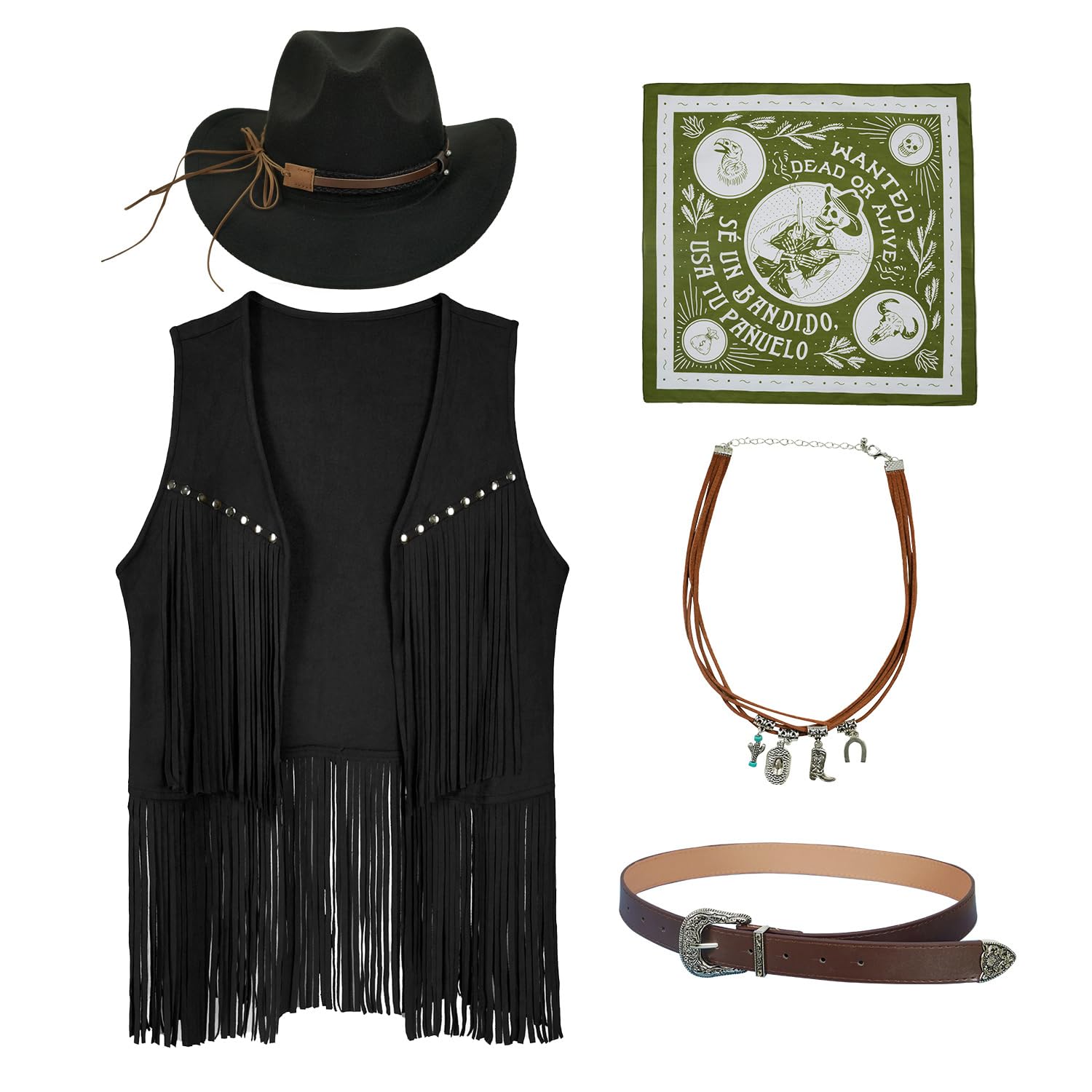 Western Cowgirl Outfits for Women - Cowboy Vest, Hat & Bandana Costume Set | Rodeo, Halloween & Western Theme Parties