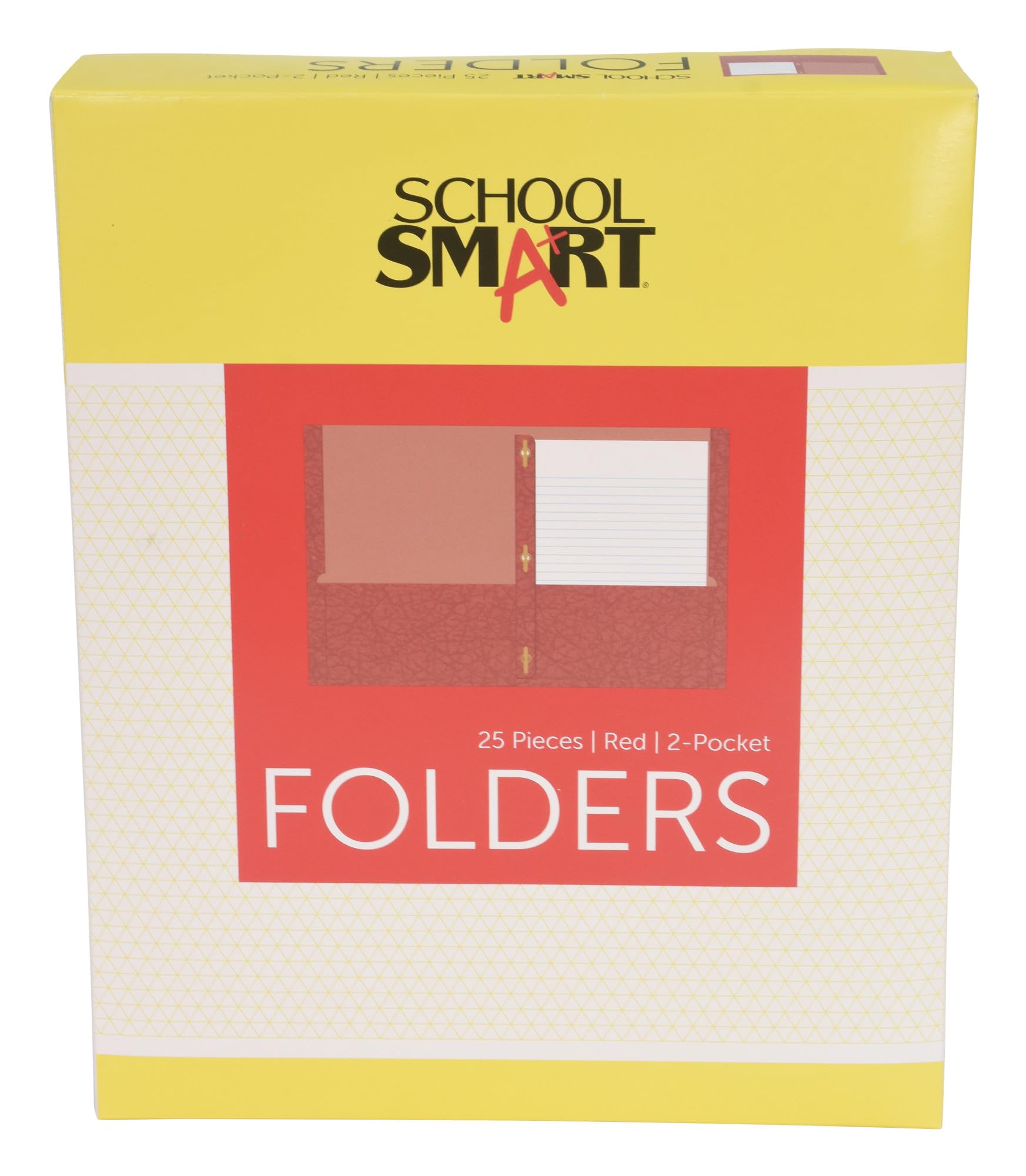 School Smart 2-Pocket Folders with Fasteners - Red, Pack of 25 | Durable Plastic Folders for Classroom Organization, Homework & Document Storage | Perfect for Students, Teachers & Office Use