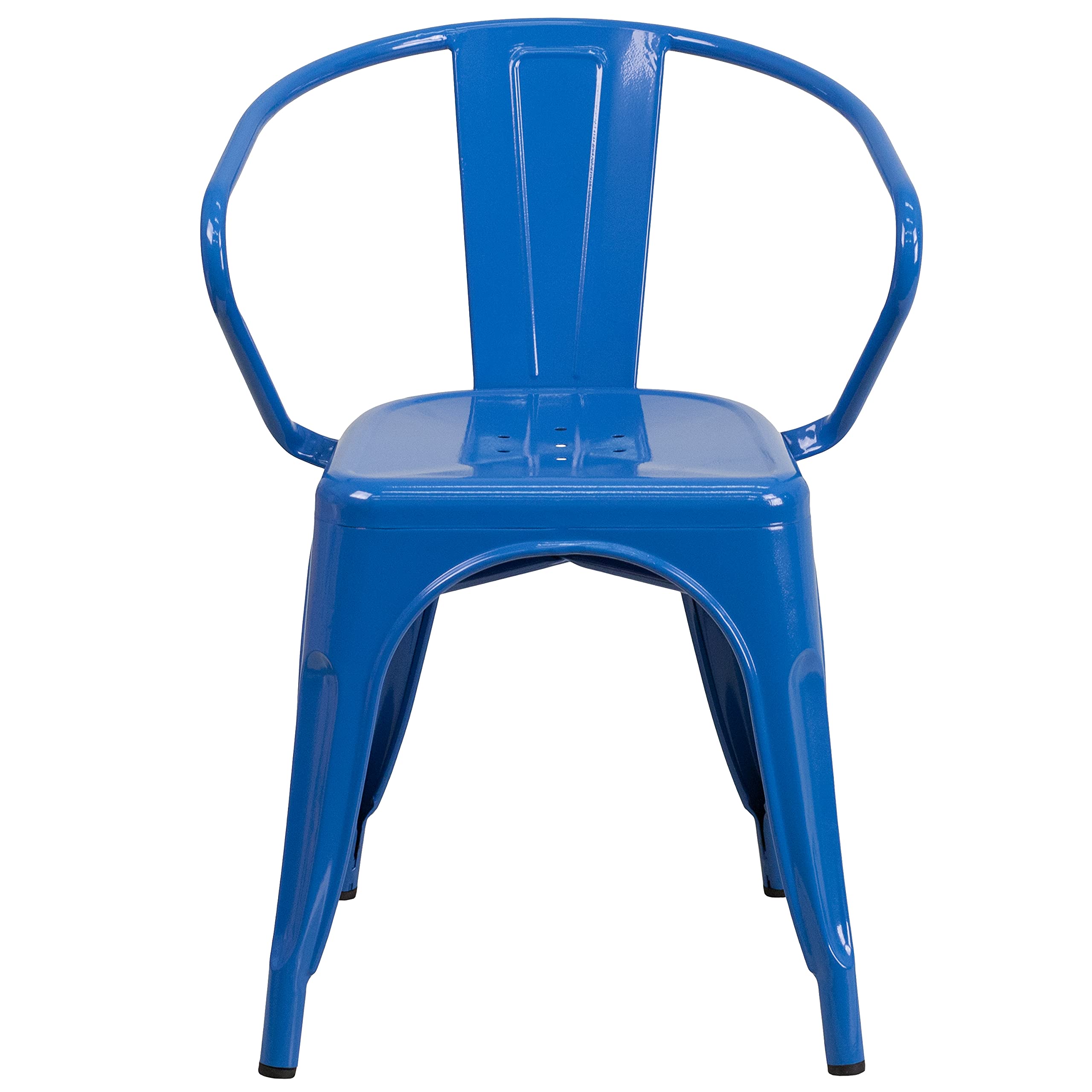 4 Pack Blue Metal Indoor-Outdoor Arm Chairs - Heavy Duty Bistro & Restaurant Chairs for Patio, Cafe, Dining Room & Outdoor Seating