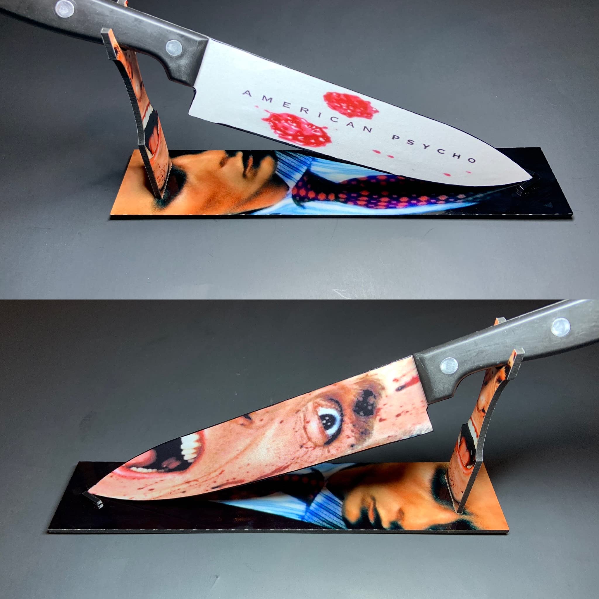American Psycho Patrick Bateman Horror Themed Kitchen Knife Set with Sublimated Stand - Perfect for Halloween Decor, Horror Movie Collectibles, and Unique Gift Ideas