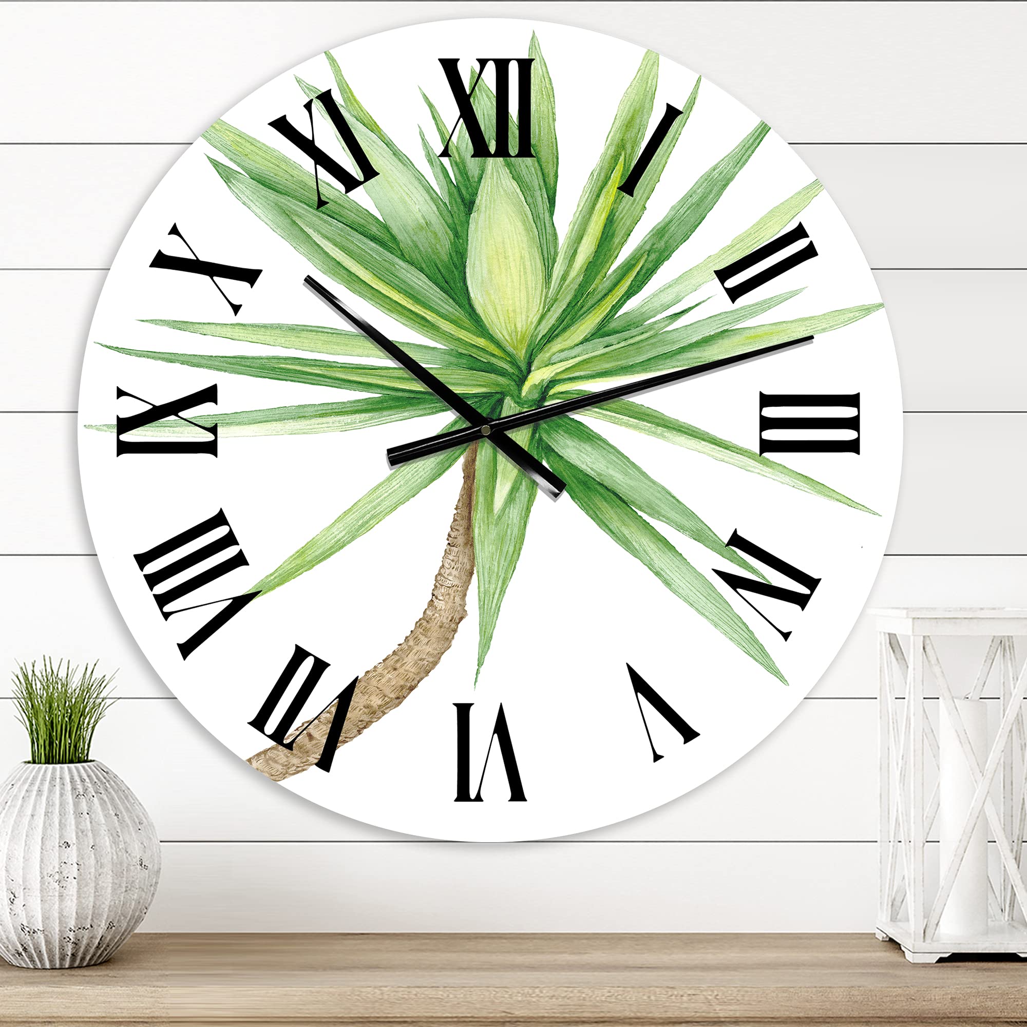 DesignQ Traditional Wall Clock 'Detail of Yucca Tree' - Large Floral Botanical Wall Clock for Living Room, Bedroom, Office Decor - Perfect for Home, Office & Gift Giving