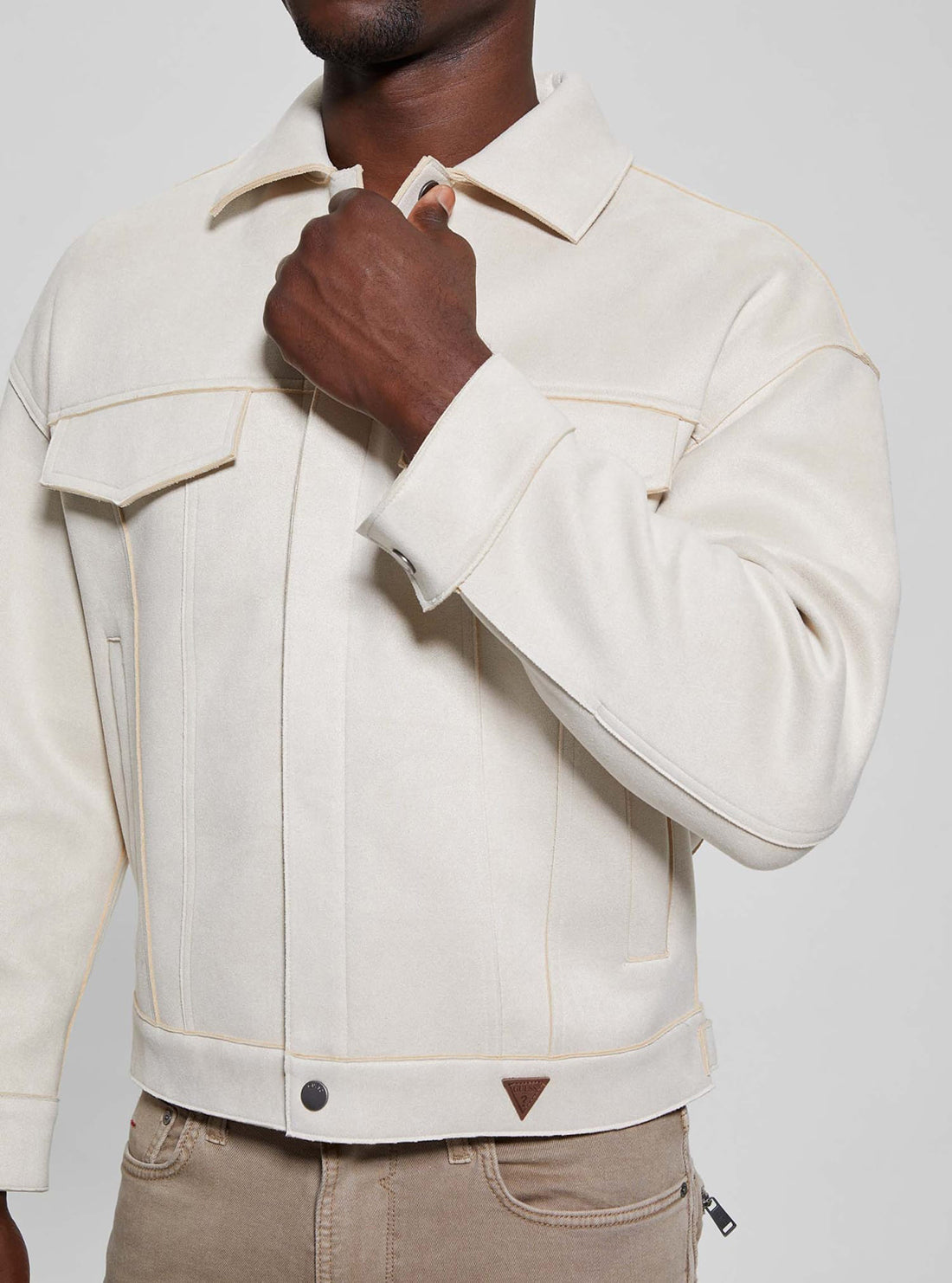 Beige Baldwin Faux Suede Jacket for Women - Soft Vegan Leather Coat with Zipper Closure | Perfect for Fall Fashion, Casual Outfits & Date Nights