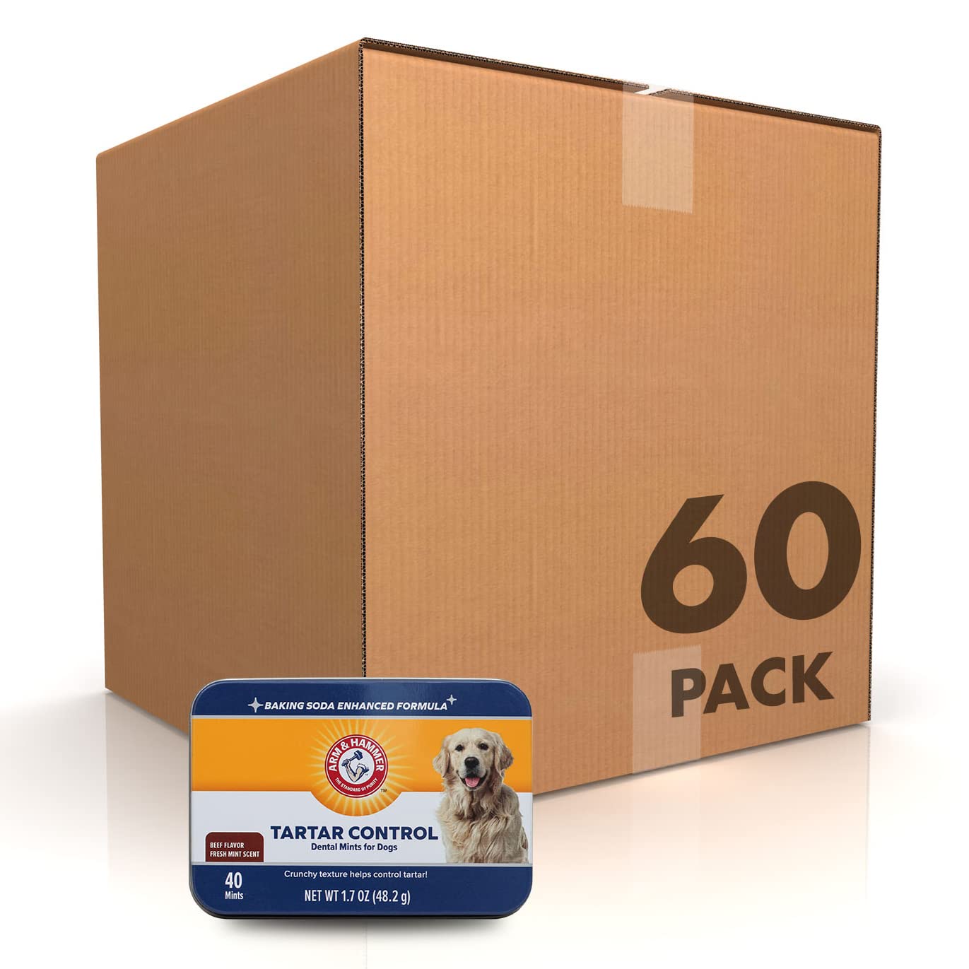 Arm & Hammer for Pets Tartar Control Dental Mints for Dogs - Beef Flavor (60 Count) | Reduces Plaque & Tartar Buildup | Freshens Breath & Supports Oral Health | Perfect for Daily Dental Care & Treat Time