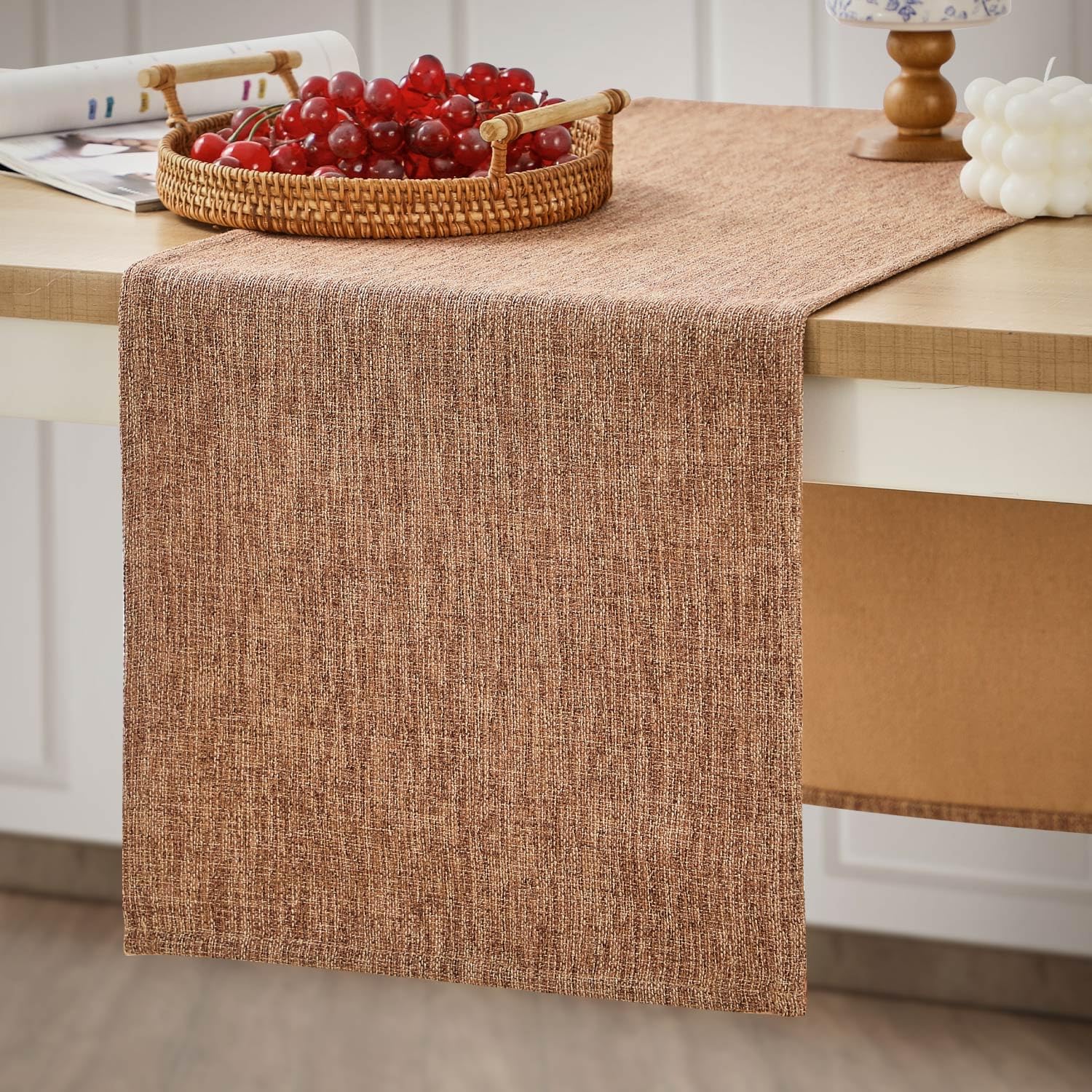 Handmade Rustic Boho Table Runner - 72 Inch Long Brown Cotton Tablecloth for Dining Room, Coffee Table, Kitchen Decor | Perfect for Farmhouse Weddings, Thanksgiving & Holiday Dinner Parties