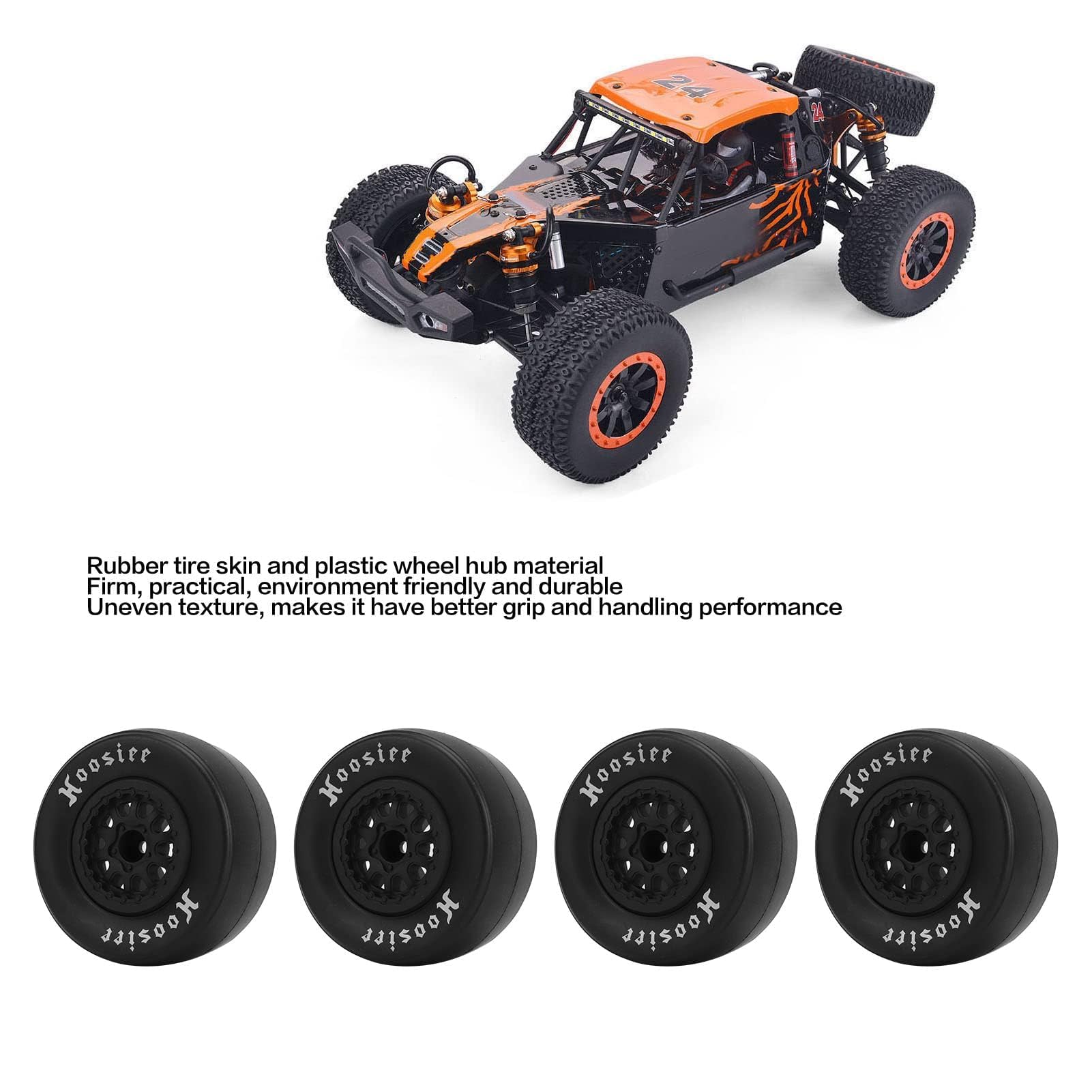 4Pcs 102mm Rubber Tires with 12mm Hex Hub Wheels - Compatible with 1/10 Scale RC Cars, Trucks & Off-Road Vehicles - Durable All-Terrain RC Tires for Crawling, Bashing & Racing - Perfect for Traxxas, Redcat & Other Popular RC Models